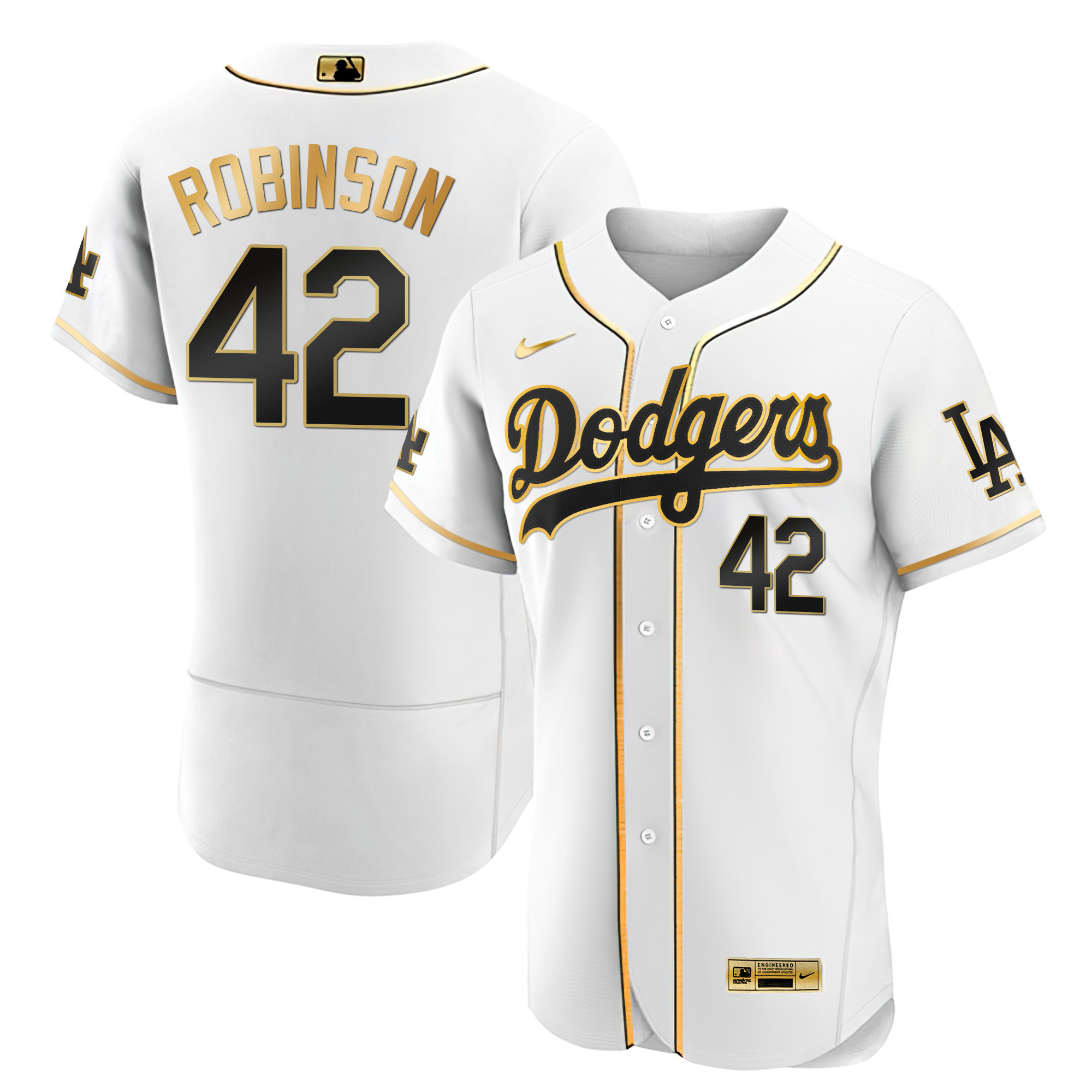 Jackie Robinson Men's Los Angeles Dodgers Black Limited & Gold Flex White Gold Jersey - All Stitched
