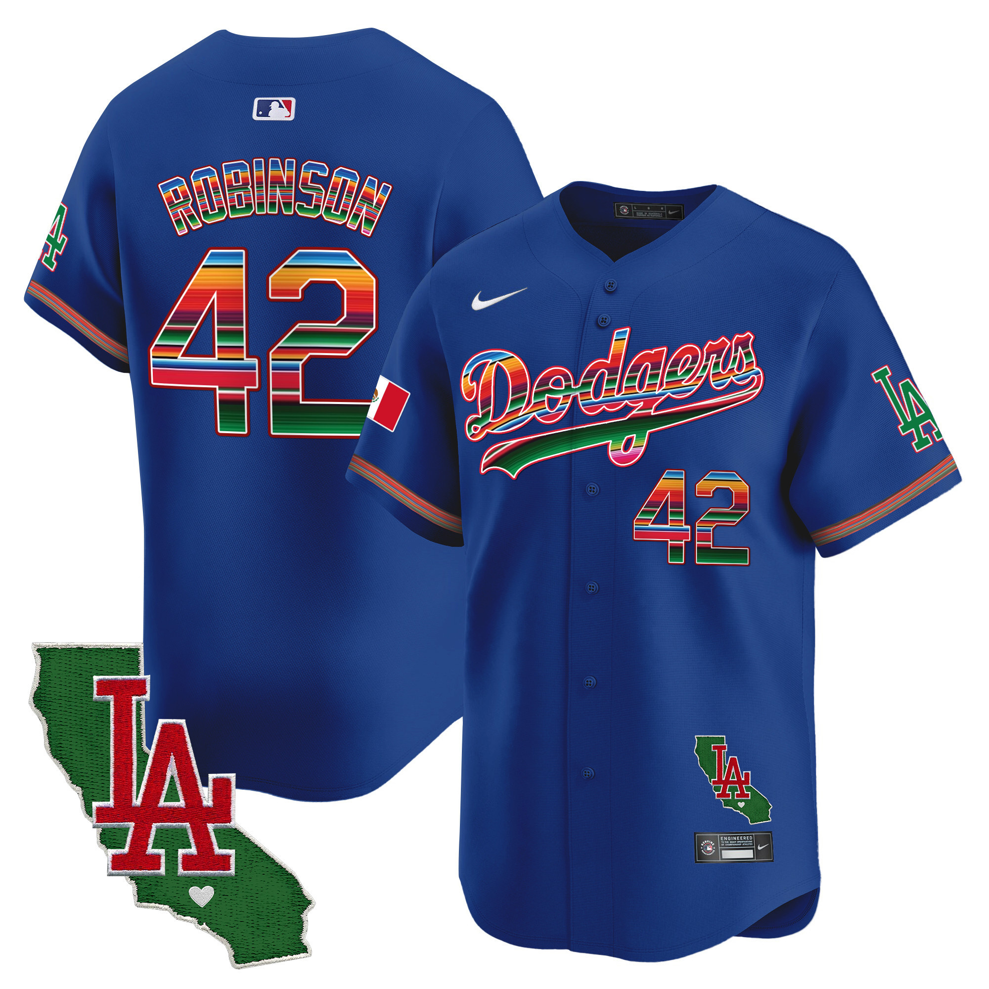 Jackie Robinson Men's Los Angeles Dodgers Mexico California Patch Vapor Premier Limited Royal Jersey - All Stitched