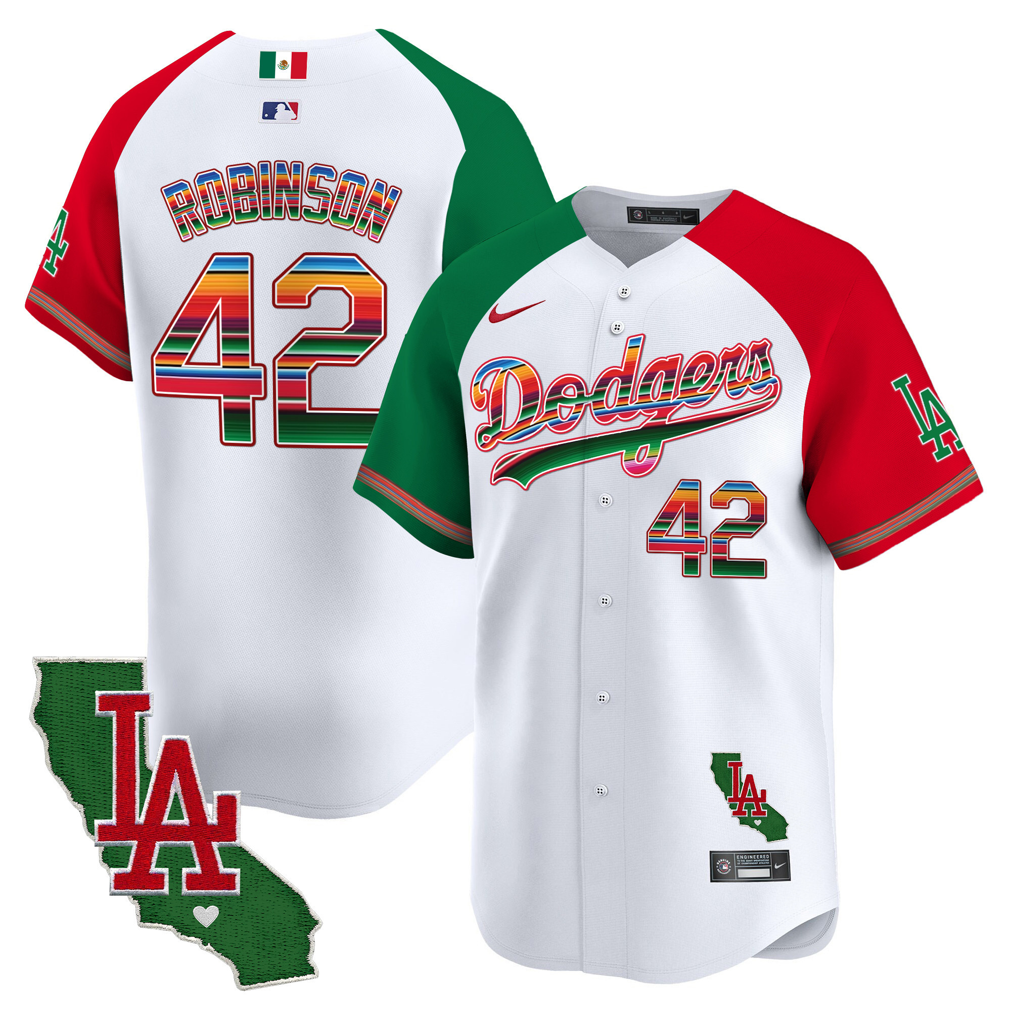 Jackie Robinson Men's Los Angeles Dodgers Mexico California Patch Vapor Premier Limited V2 Alternate Jersey - All Stitched