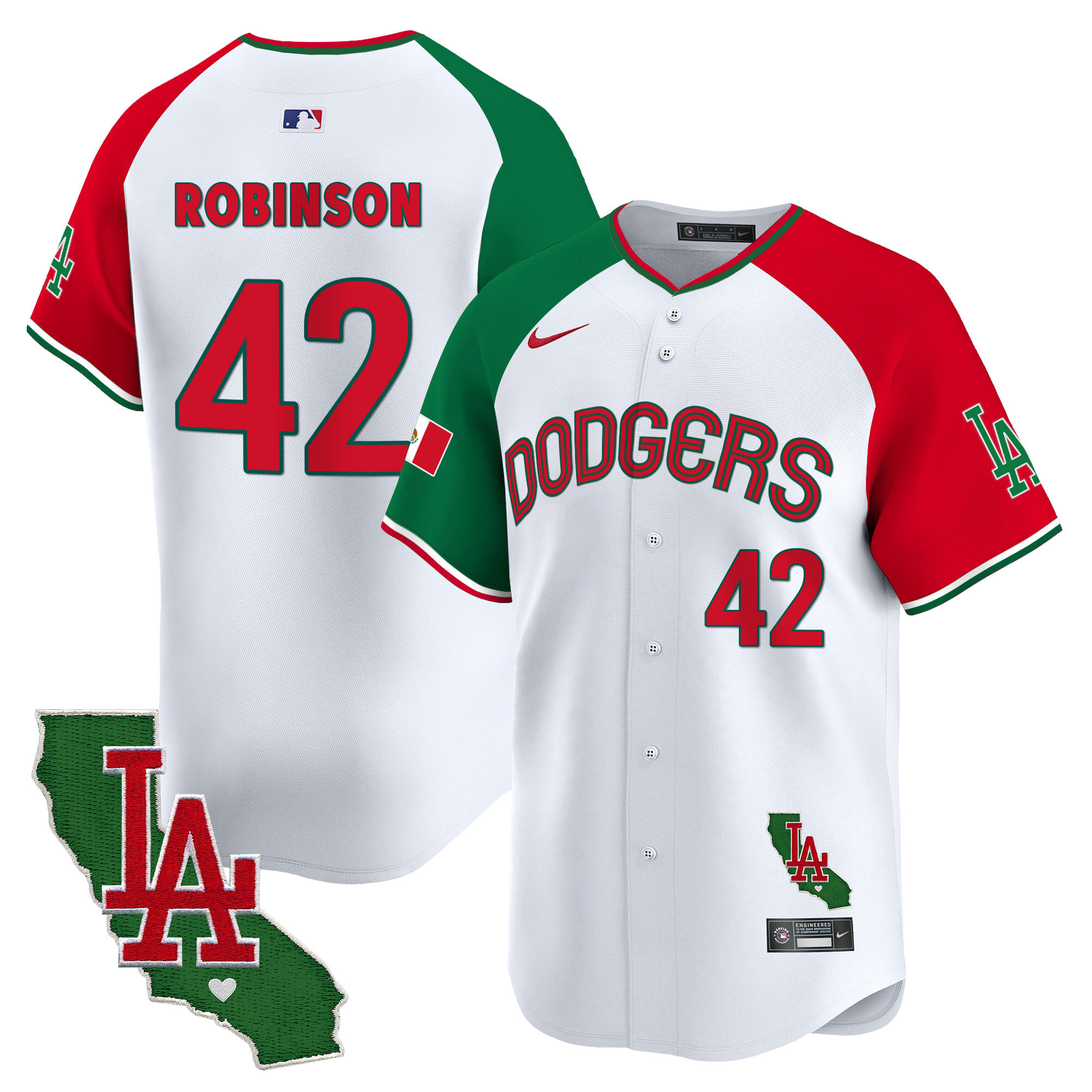 Jackie Robinson Men's Los Angeles Dodgers Mexico California Patch Vapor Premier Limited V3 Alternate Jersey - All Stitched