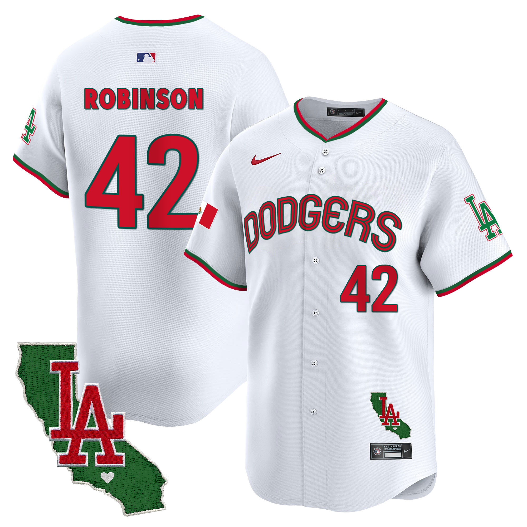 Jackie Robinson Men's Los Angeles Dodgers Mexico California Patch Vapor Premier Limited V3 White Jersey - All Stitched
