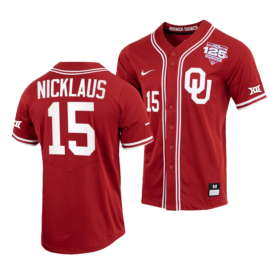 Jackson Nicklaus Oklahoma Sooners #15 Crimson 125th Season Full-Button Jersey