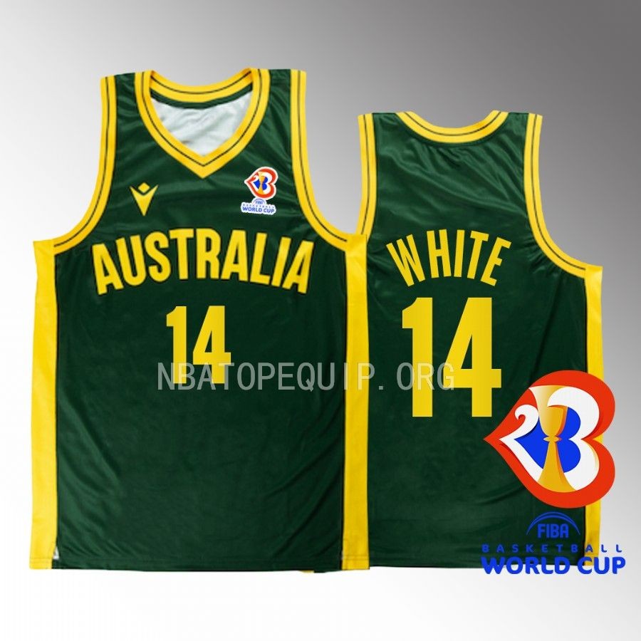 Jackson Thomas White Australia 2023 FIBA World Cup Green Jersey Away #14