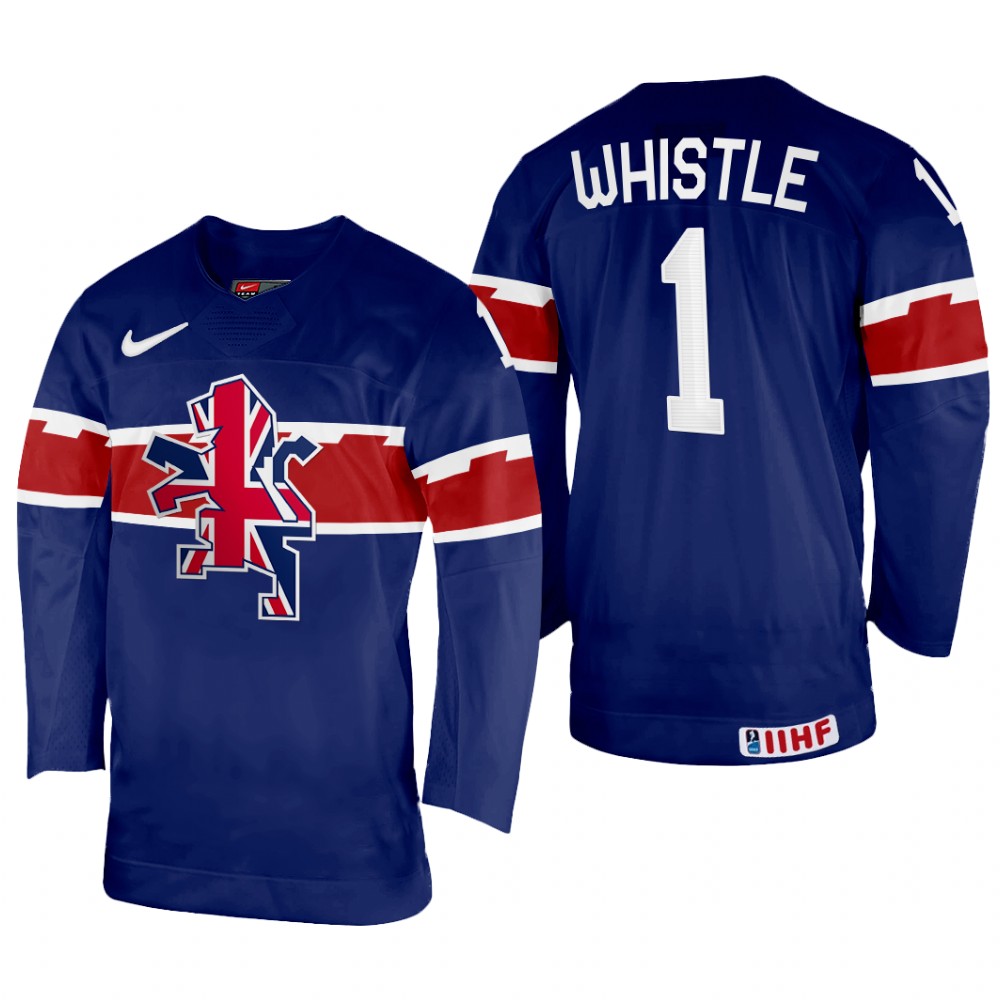 Jackson Whistle Great Britain Navy Away Jersey 2022 IIHF World Championship