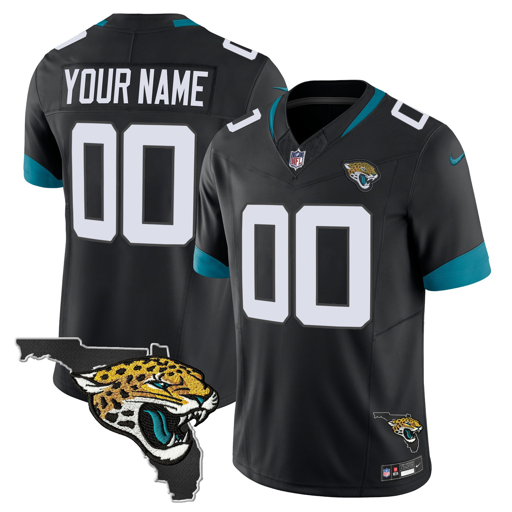 Jacksonville Jaguars Florida Patch Vapor Custom Black Jersey - All Stitched