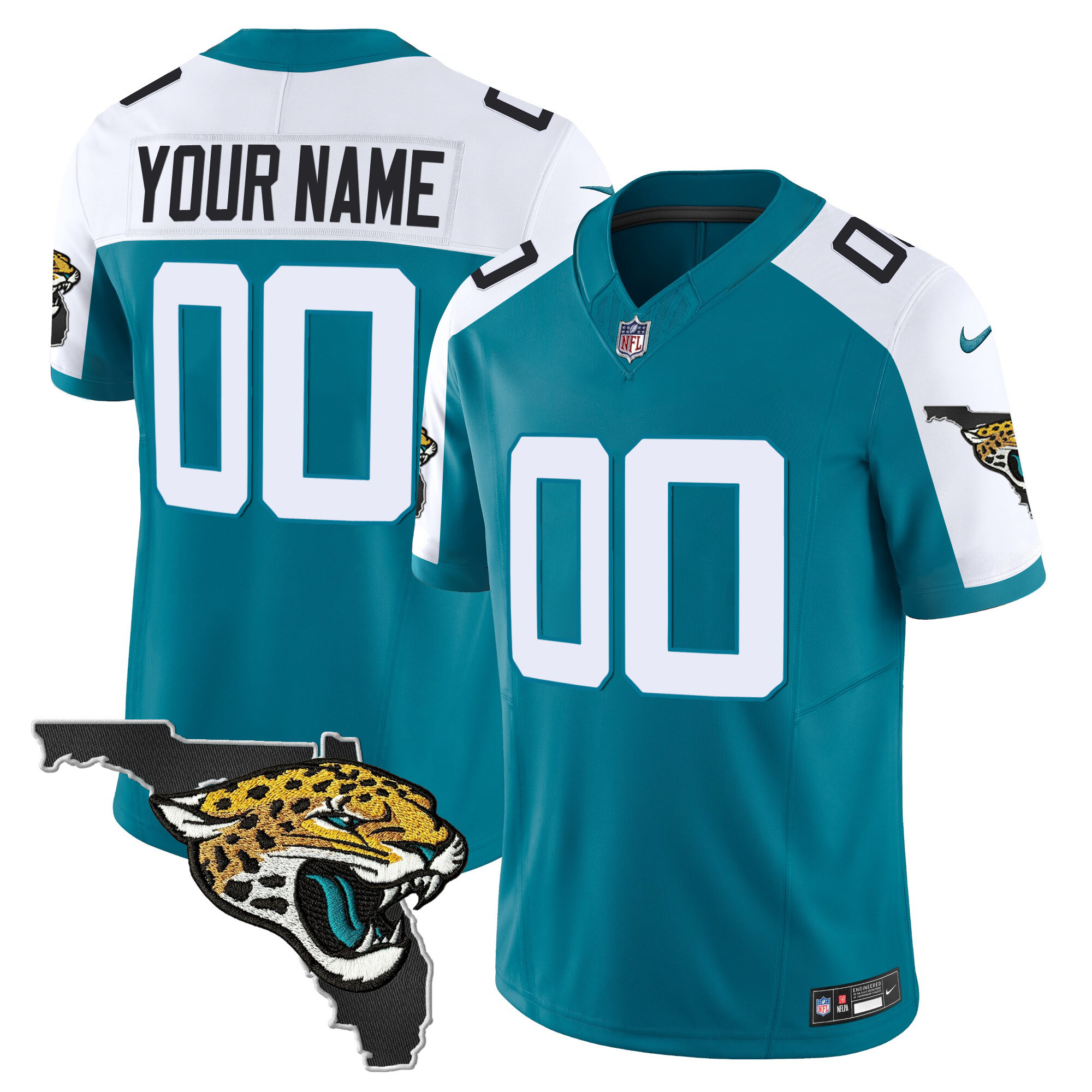 Jacksonville Jaguars Florida Patch Vapor Custom Teal Alternate Jersey - All Stitched