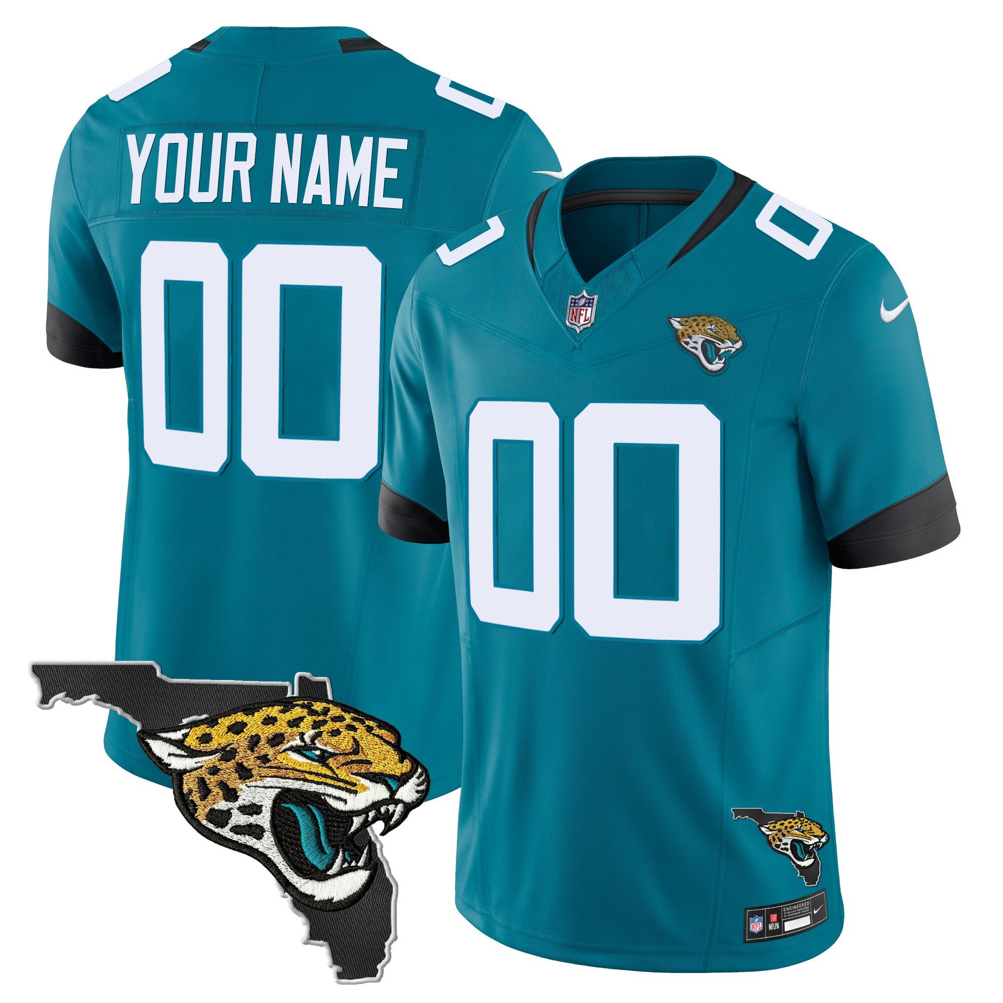 Jacksonville Jaguars Florida Patch Vapor Custom Teal Jersey - All Stitched