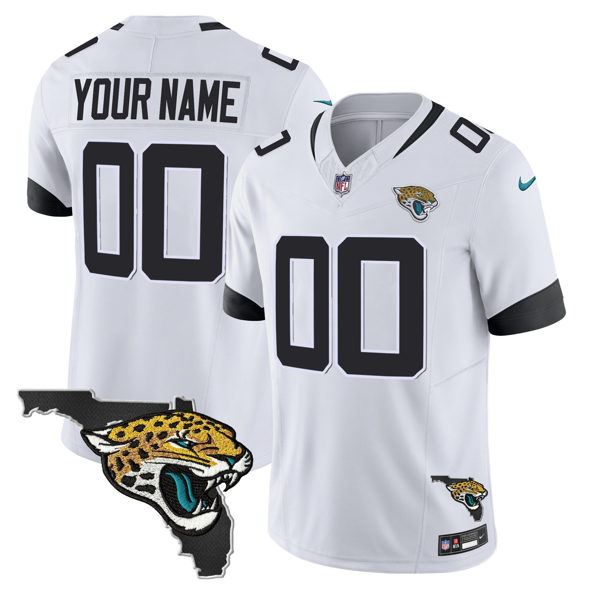 Jacksonville Jaguars Florida Patch Vapor Custom White Jersey - All Stitched