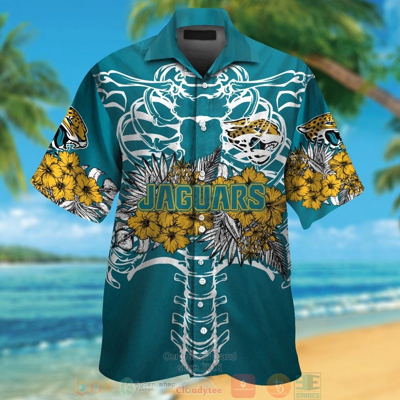 Jacksonville Jaguars gold Hibiscus teal Hawaiian Shirt