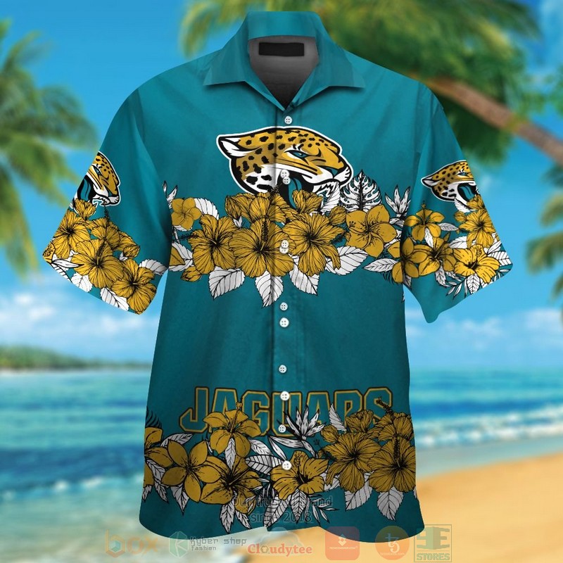 Jacksonville Jaguars gold tropical plants teal Hawaiian Shirt