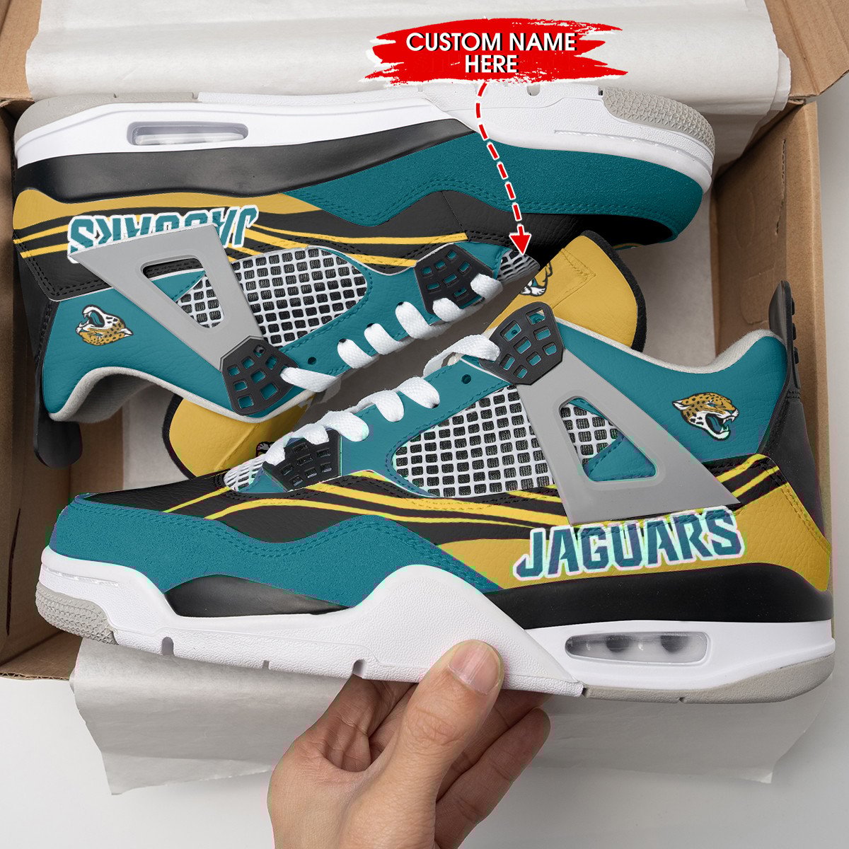 Jacksonville Jaguars Personalized Air Jordan 4 Sneaker