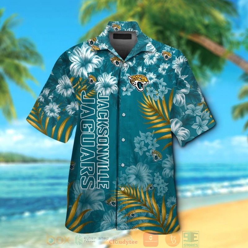 Jacksonville Jaguars tropical plants Hibiscus teal Hawaiian Shirt
