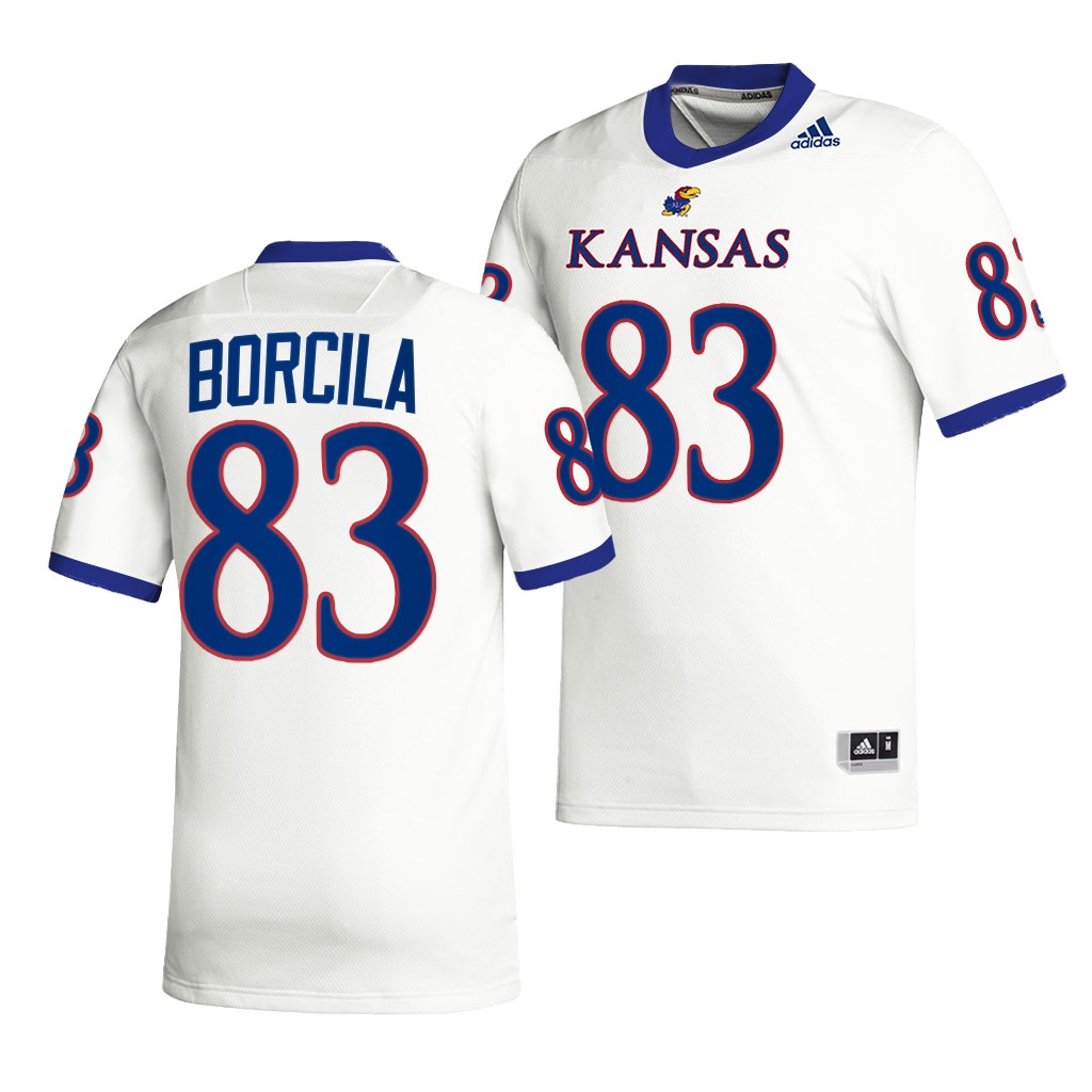 Jacob Borcila Kansas Jayhawks 2022 Premier Jersey Men's White #83 Uniform