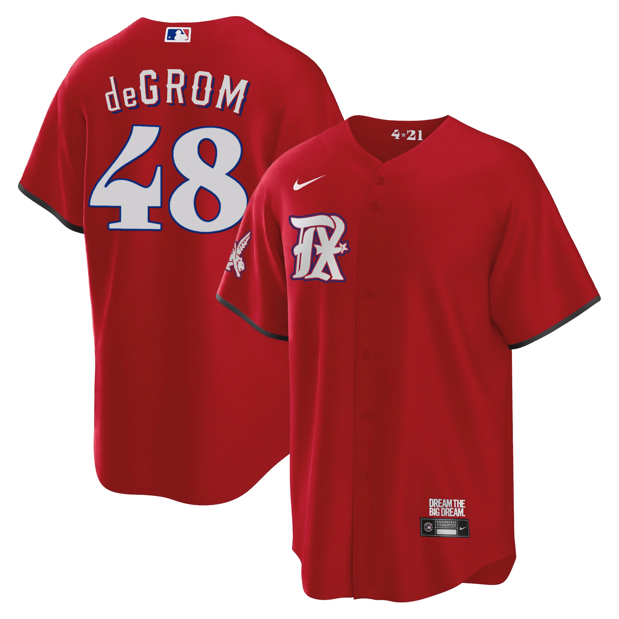 Jacob deGrom Men's Texas Rangers 2023 City Connect Collection V3 Cool Red Jersey - All Stitched