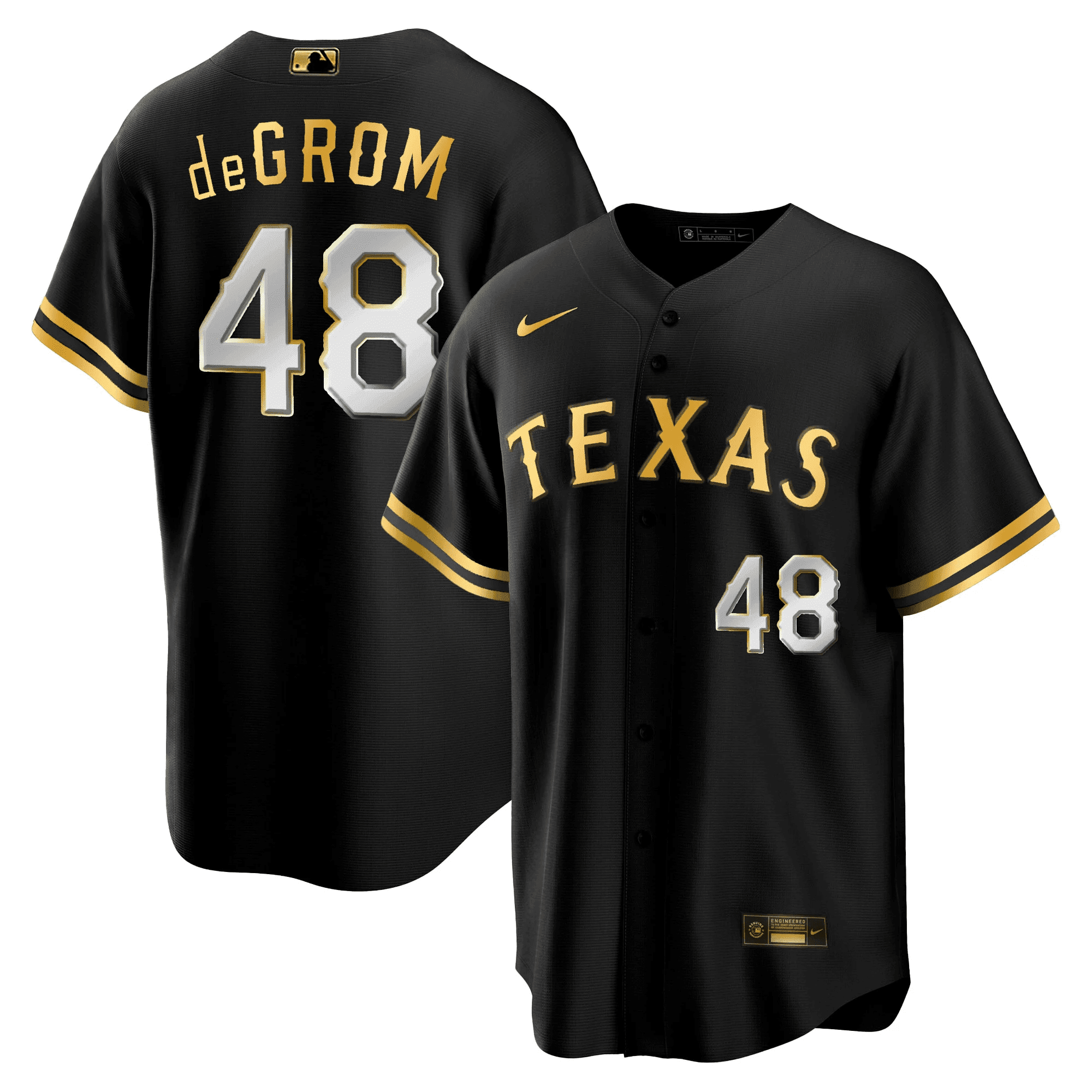 Jacob deGrom Men's Texas Rangers 2023 Gold Cool Black Jersey - All Stitched