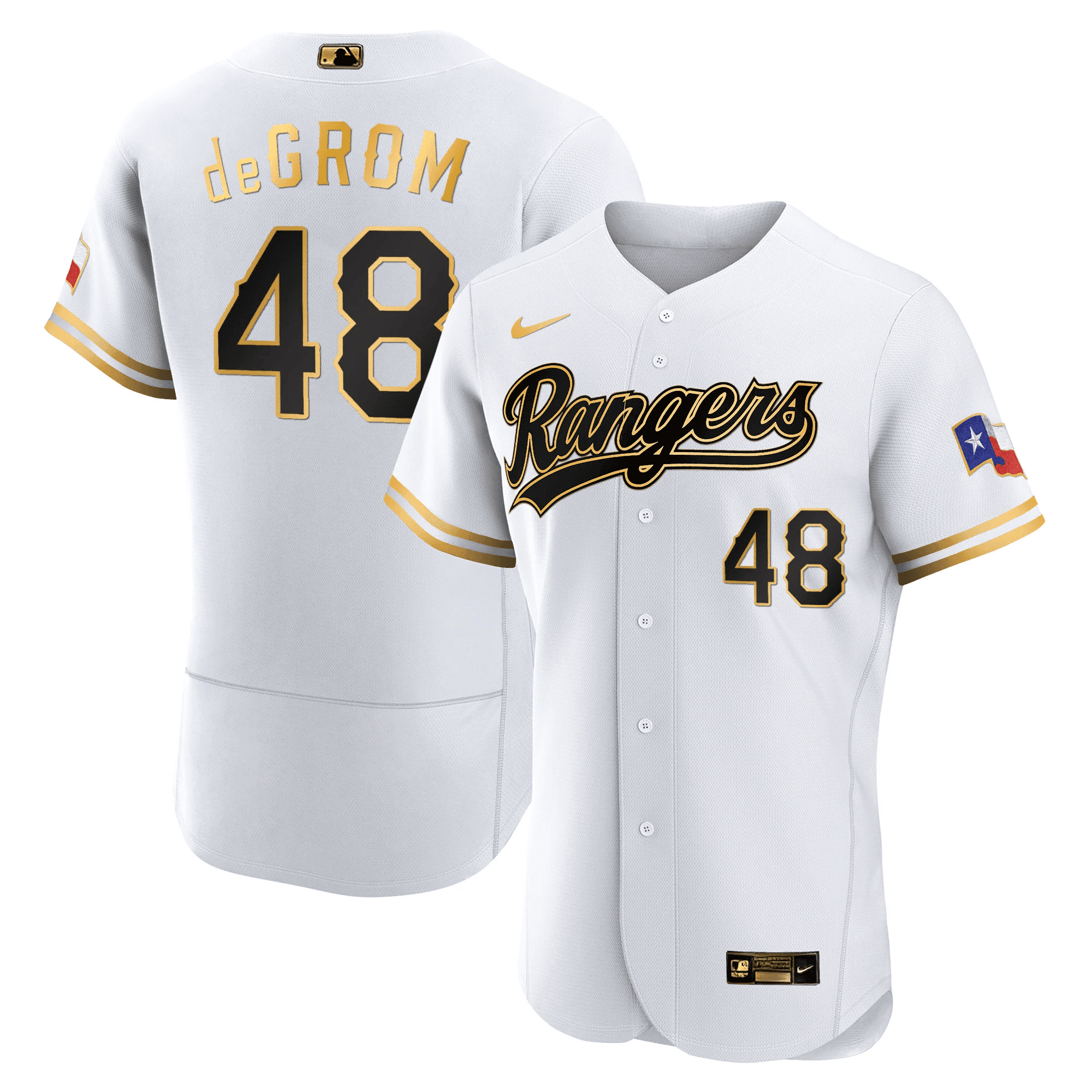 Jacob deGrom Men's Texas Rangers 2023 Gold Flex White Jersey - All Stitched