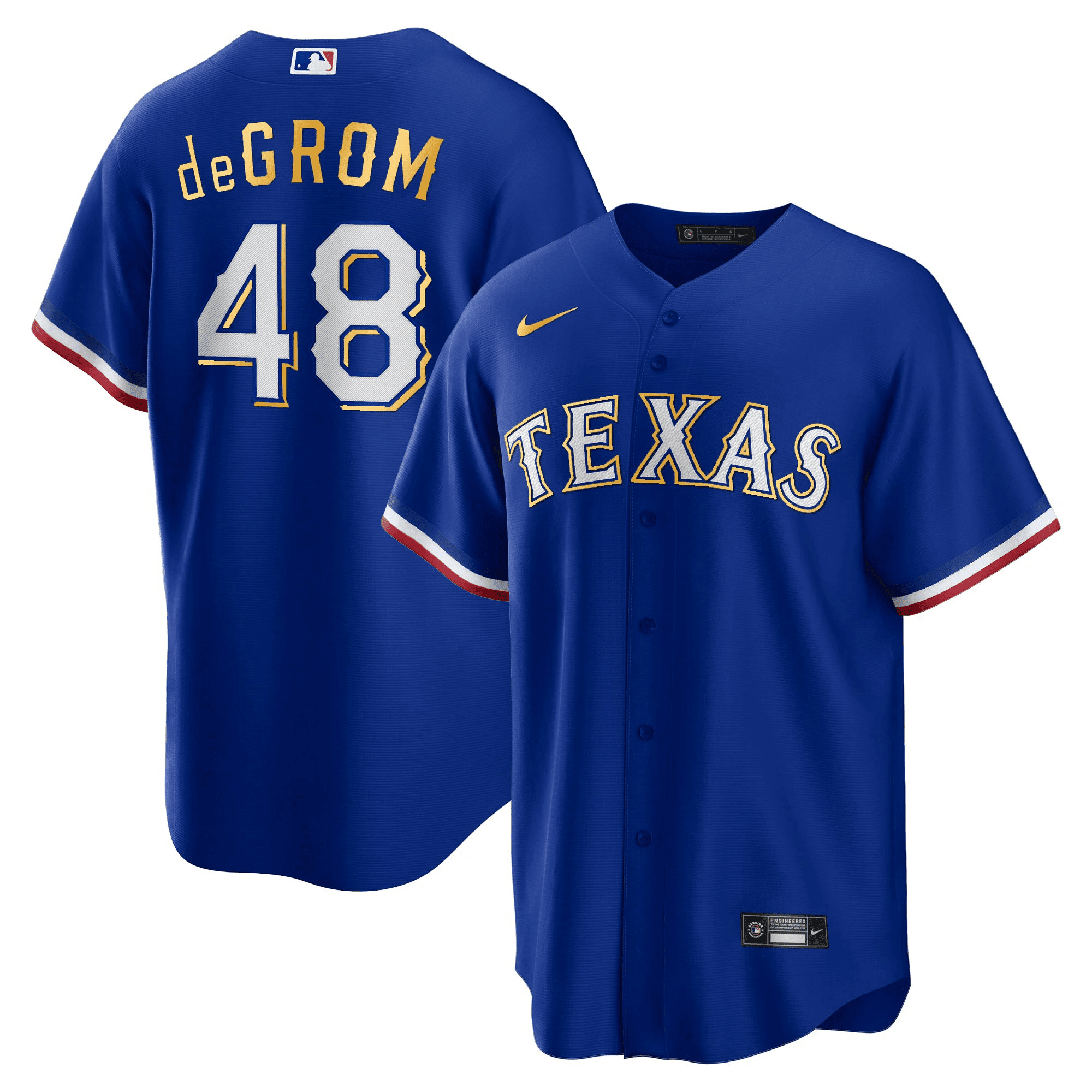 Jacob deGrom Men's Texas Rangers 2023 Gold Trim Cool Royal Jersey - All Stitched