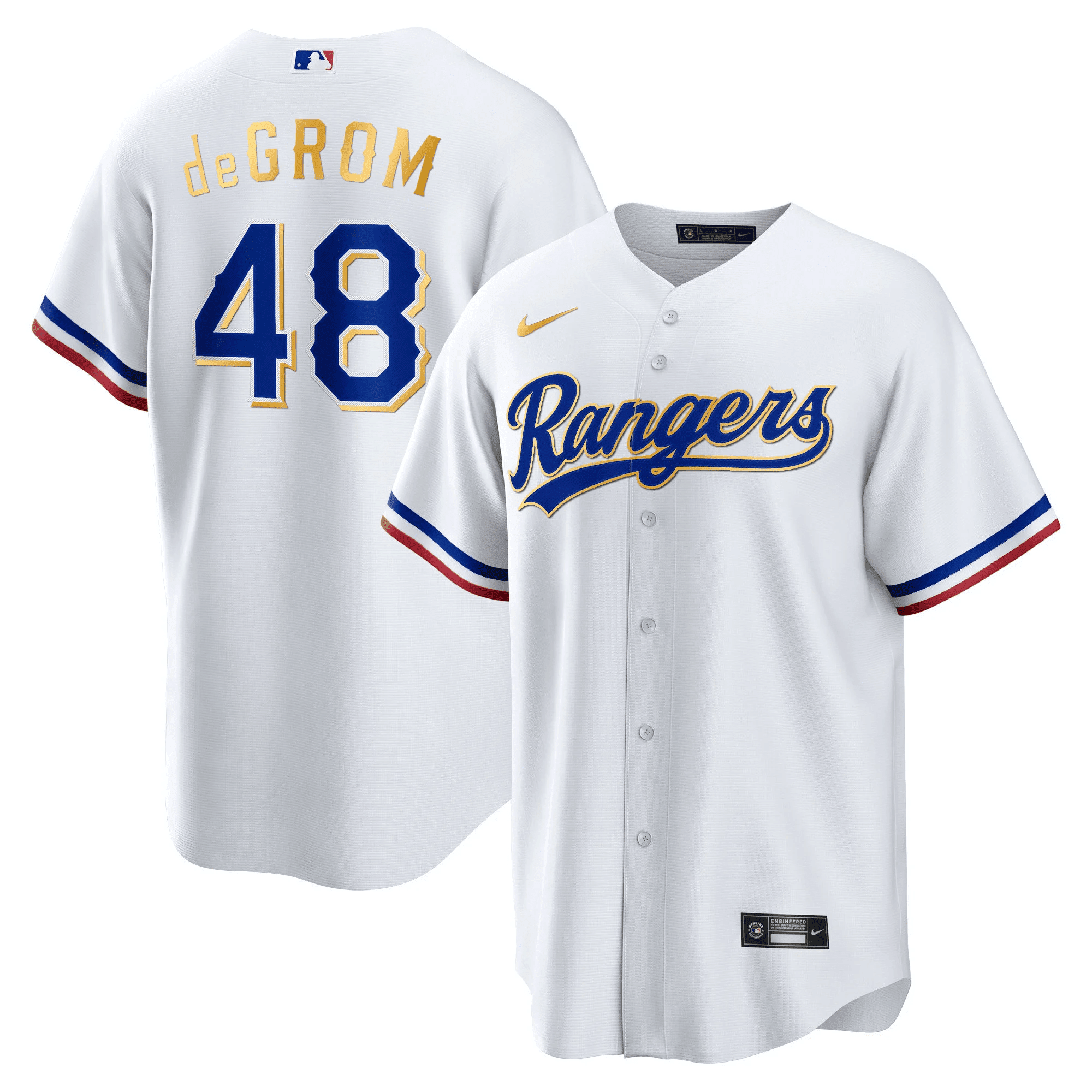 Jacob deGrom Men's Texas Rangers 2023 Gold Trim Cool White Jersey - All Stitched