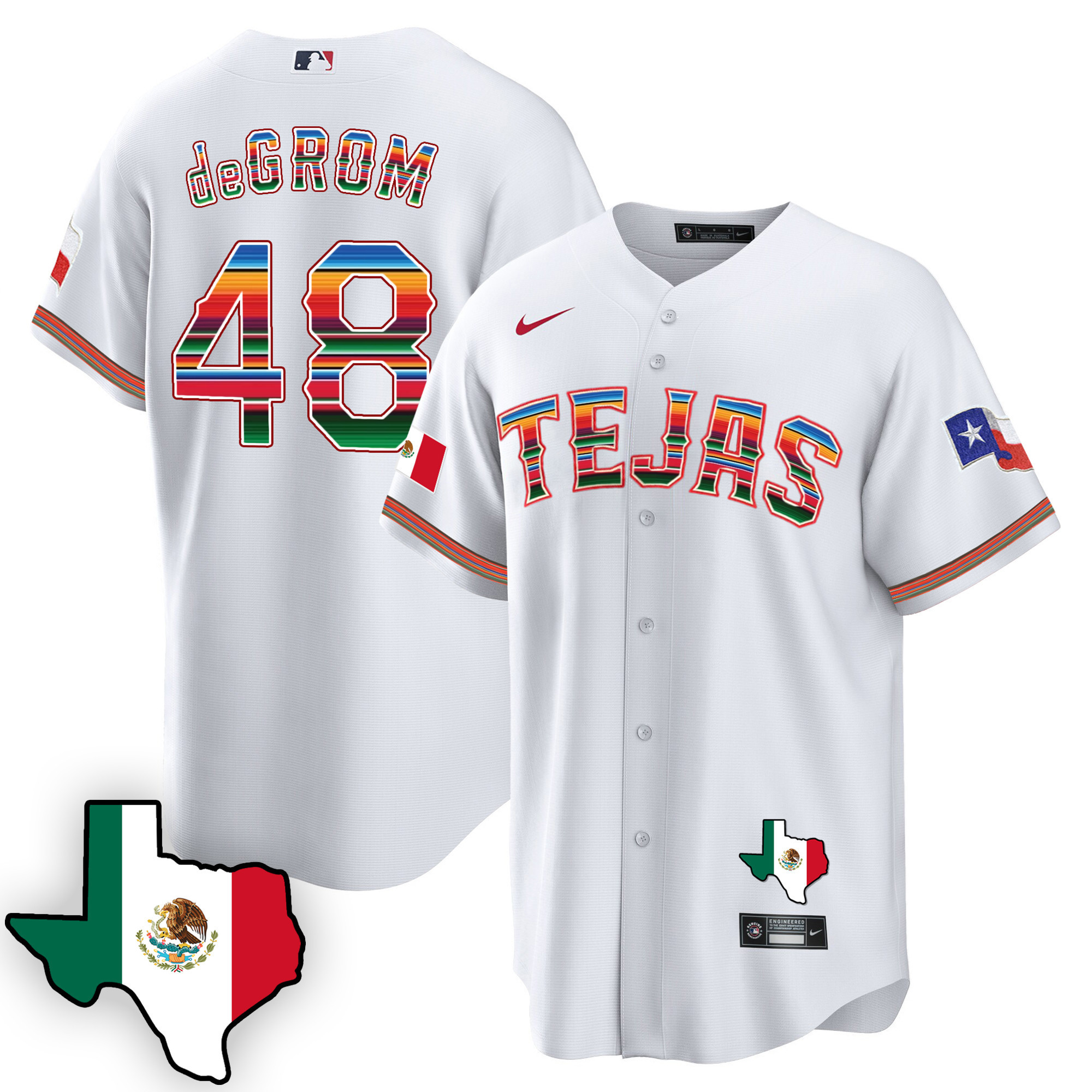 Jacob Degrom Men's Texas Rangers Mexican Cool Base V3 White Jersey - All Stitched