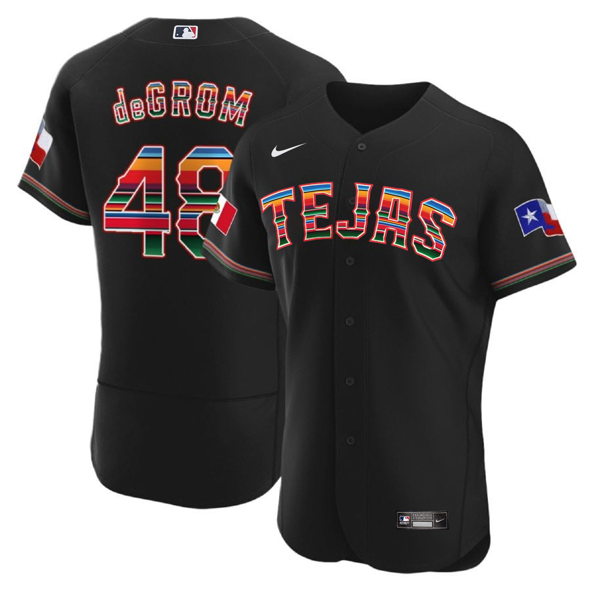 Jacob Degrom Men's Texas Rangers Mexican Flex Base Black Jersey - All Stitched