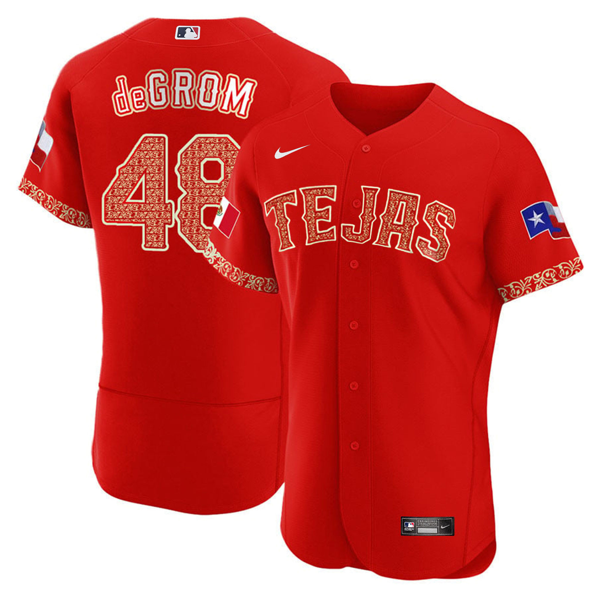 Jacob Degrom Men's Texas Rangers Mexican Flex Base Red Jersey - All Stitched