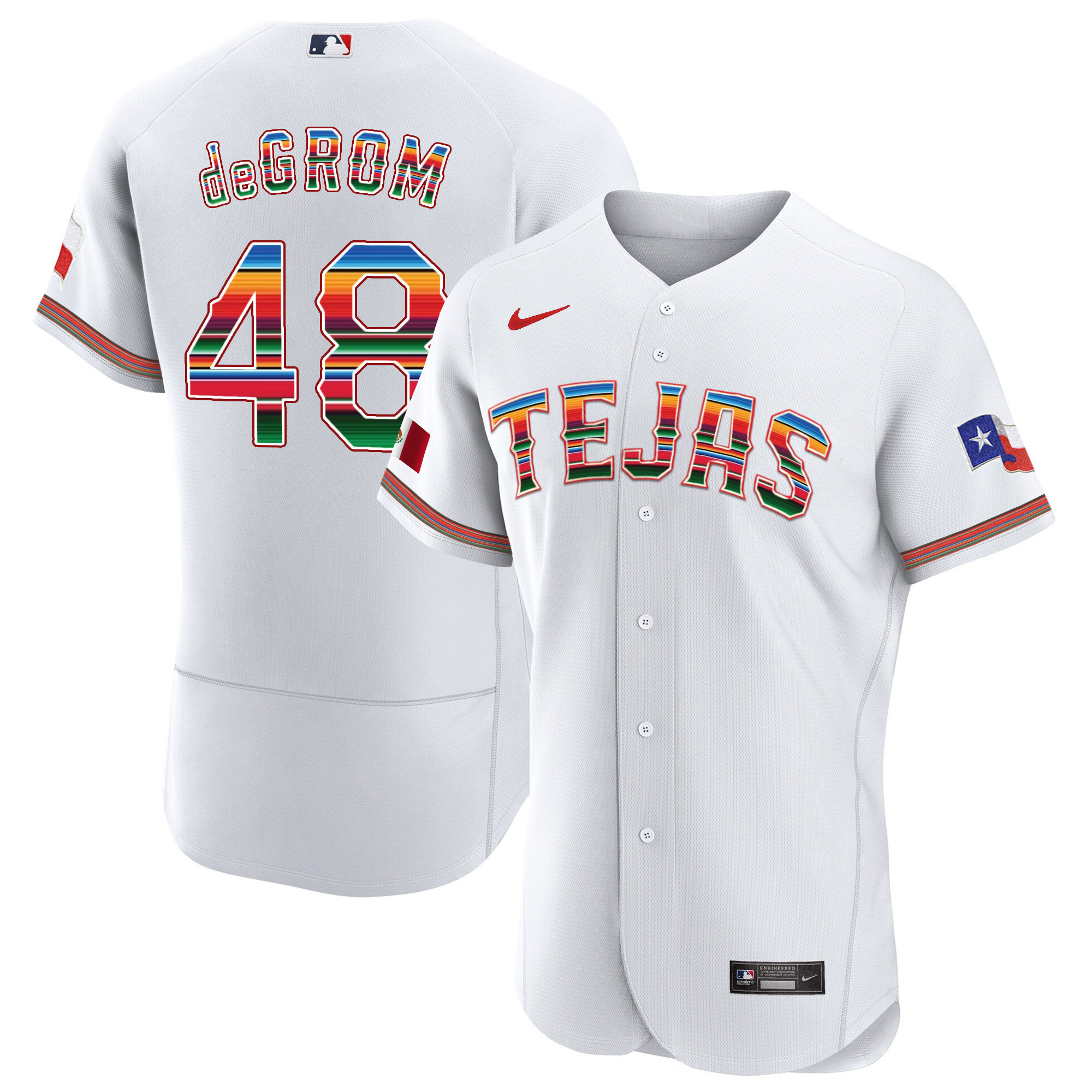 Jacob Degrom Men's Texas Rangers Mexican Flex Base White Jersey - All Stitched