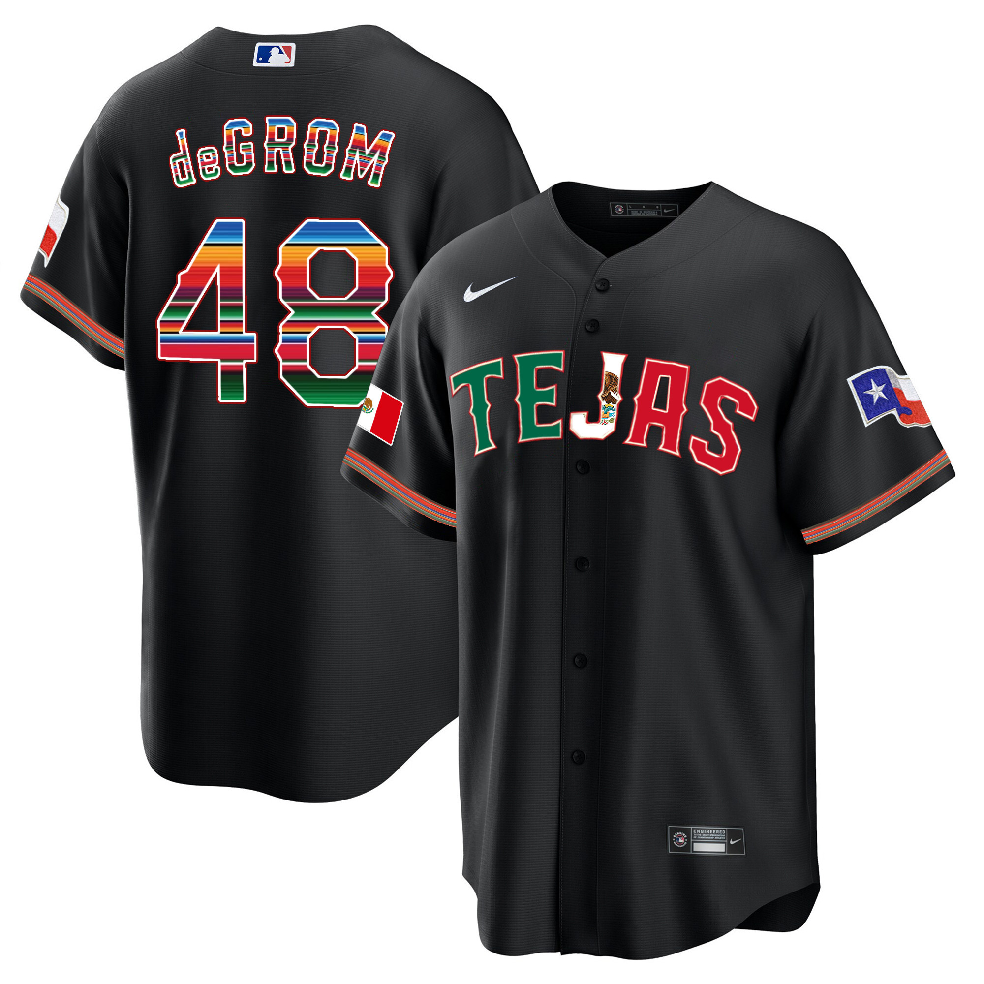 Jacob Degrom Men's Texas Rangers Mexico Flag Black Jersey - All Stitched