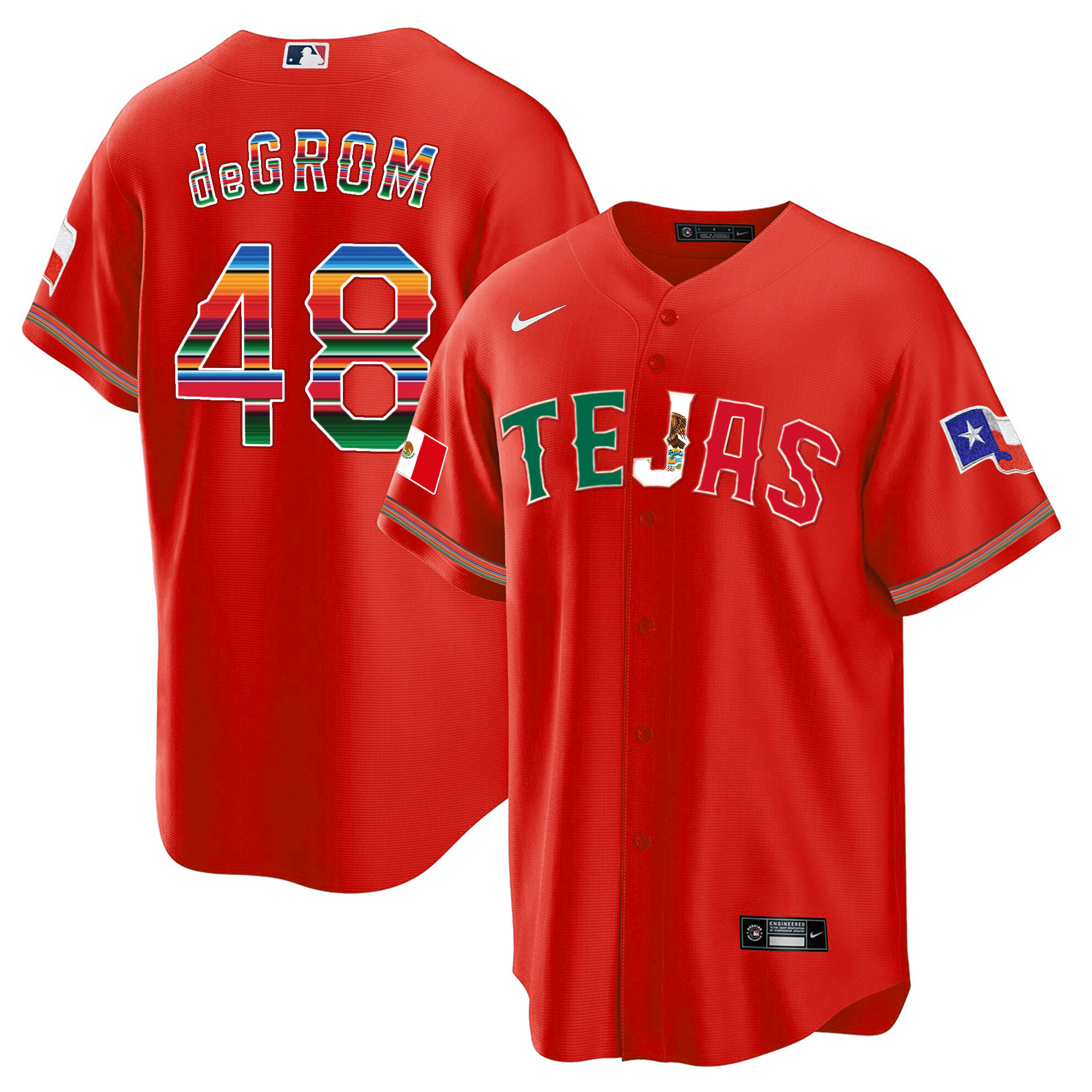 Jacob Degrom Men's Texas Rangers Mexico Flag Red Jersey - All Stitched