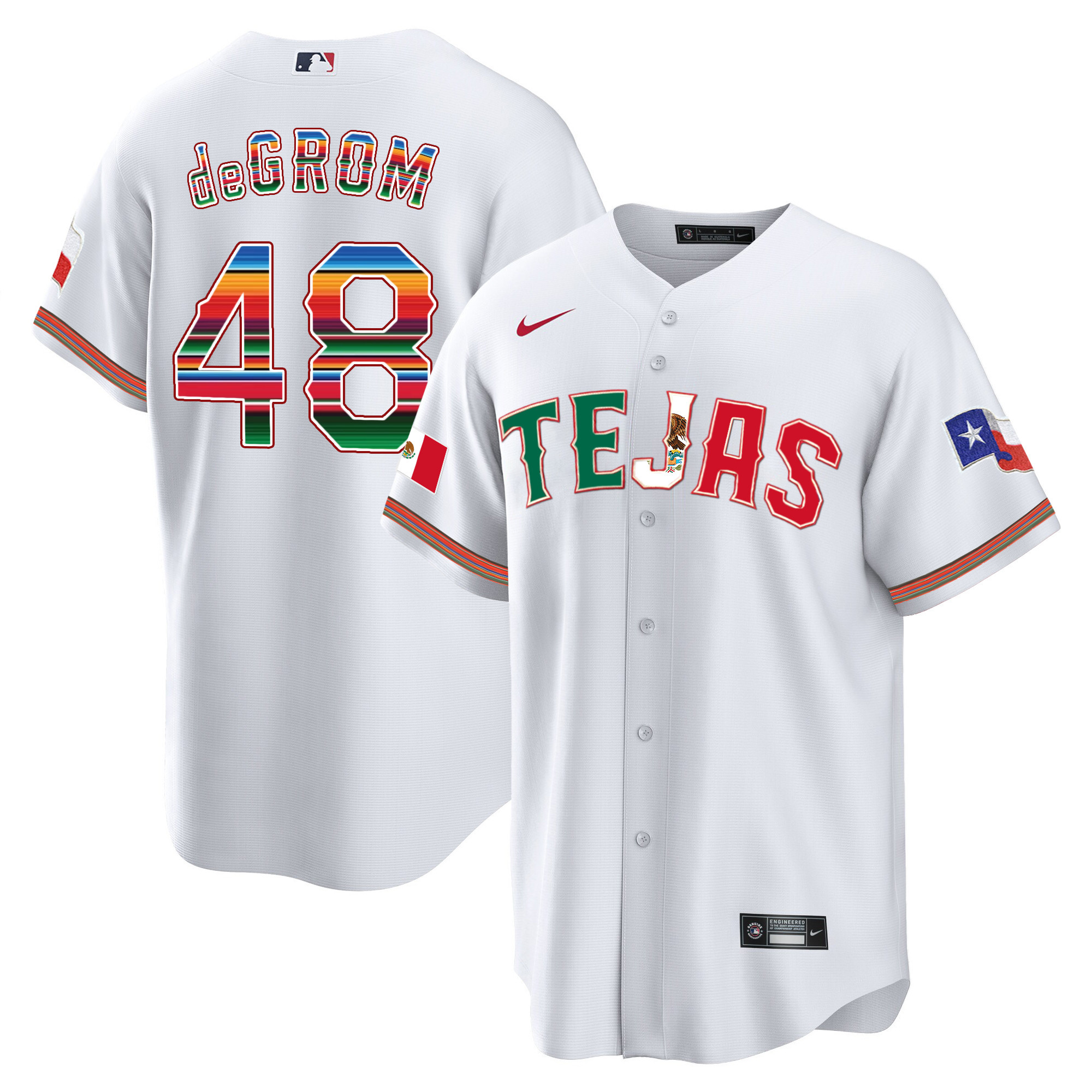 Jacob Degrom Men's Texas Rangers Mexico Flag White Jersey - All Stitched