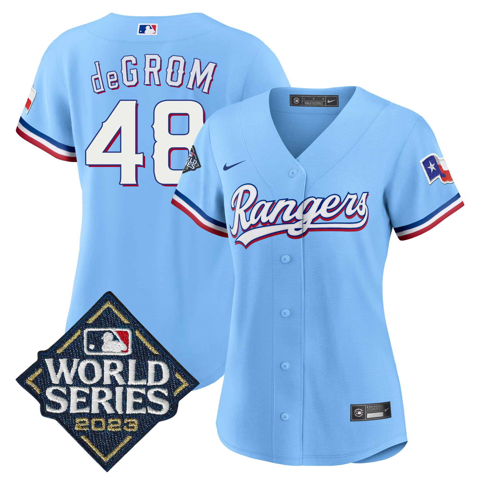 Jacob DeGrom Women's Texas Rangers 2023 World Series Baseball Blue Jersey - All Stitched