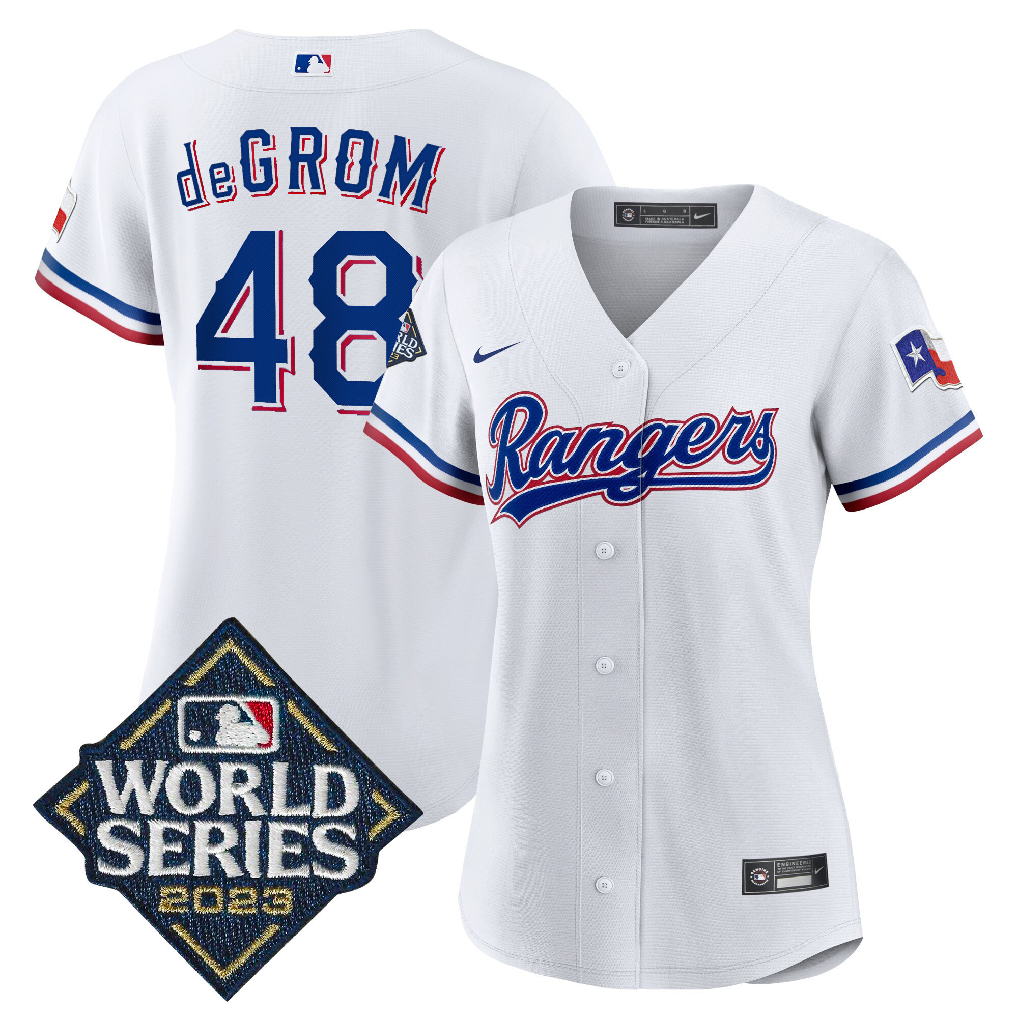 Jacob DeGrom Women's Texas Rangers 2023 World Series Baseball White Jersey - All Stitched