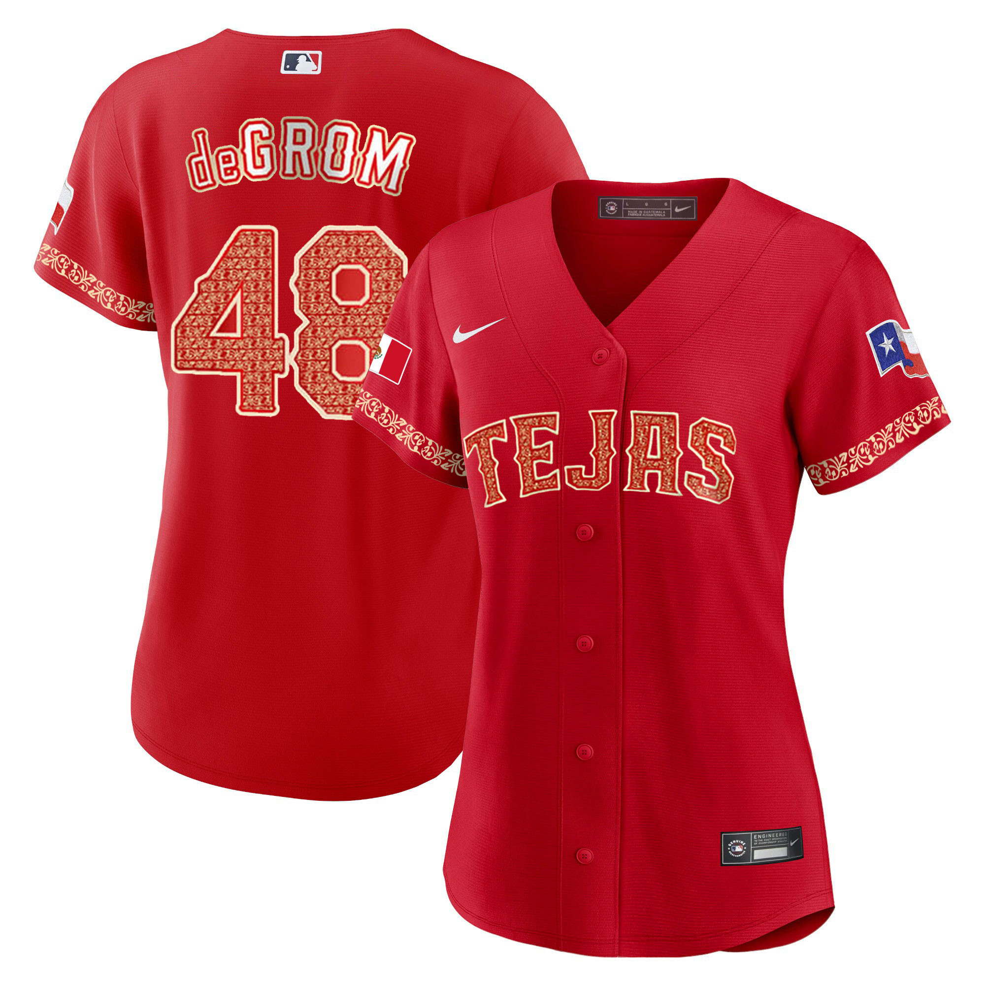 Jacob Degrom Women's Texas Rangers Mexican Red Jersey - All Stitched