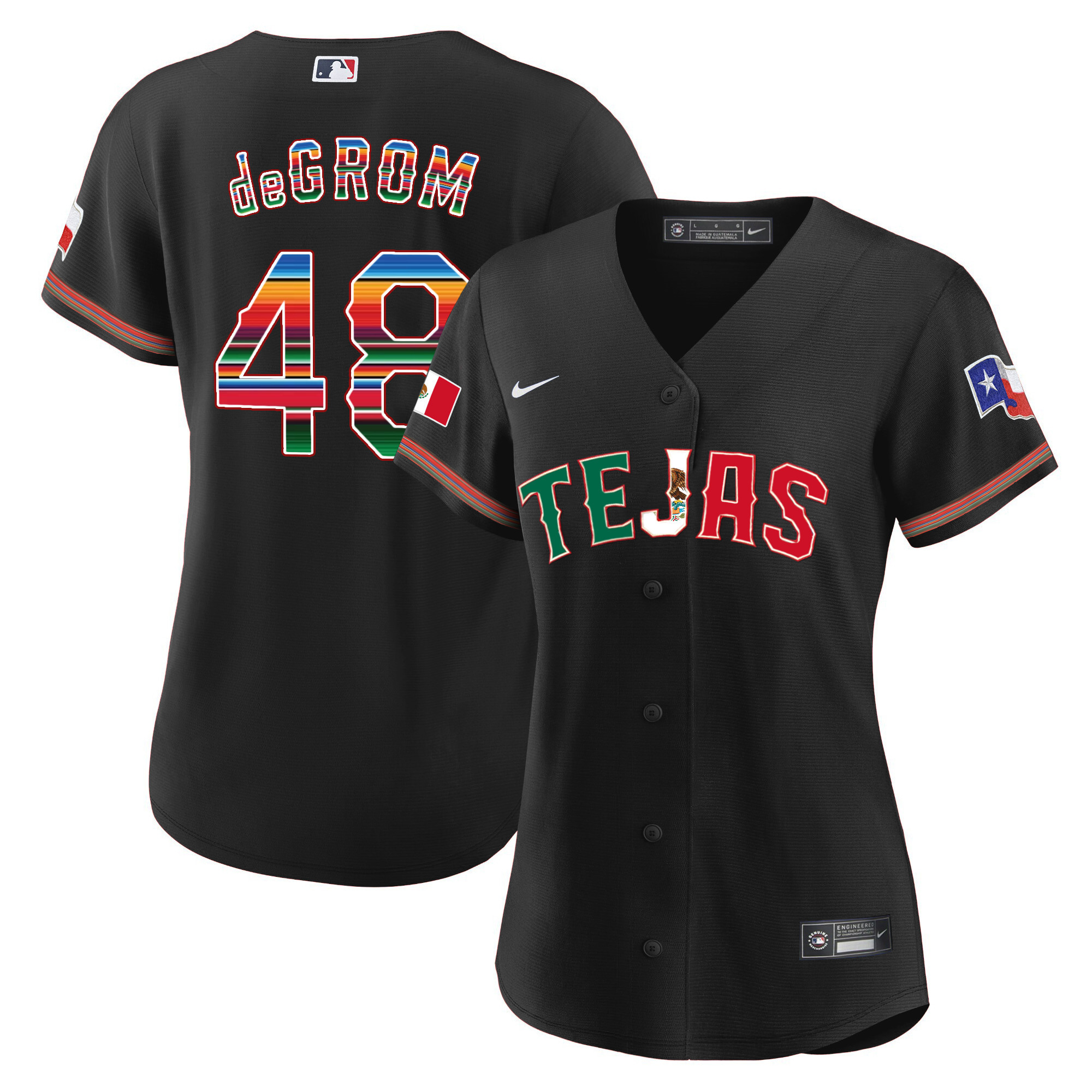 Jacob Degrom Women's Texas Rangers Mexico Flag Black Jersey - All Stitched