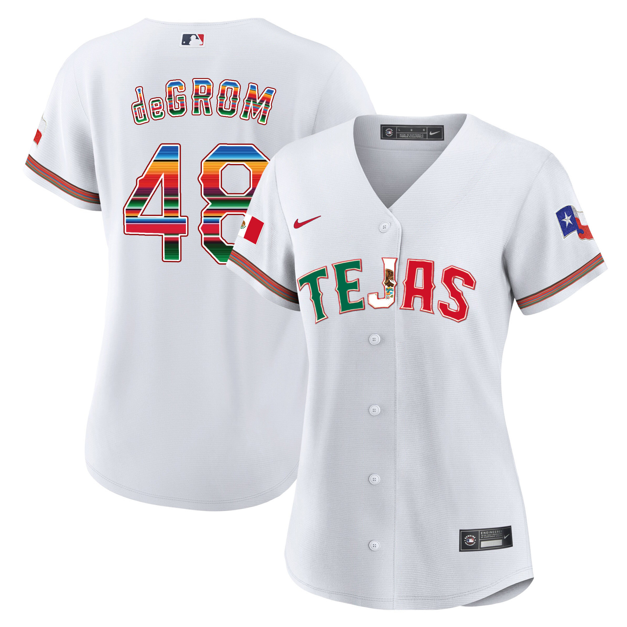 Jacob Degrom Women's Texas Rangers Mexico Flag White Jersey - All Stitched