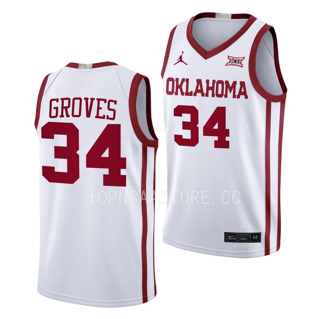Jacob Groves Oklahoma Sooners #34 White College Jersey 2022-23 Home