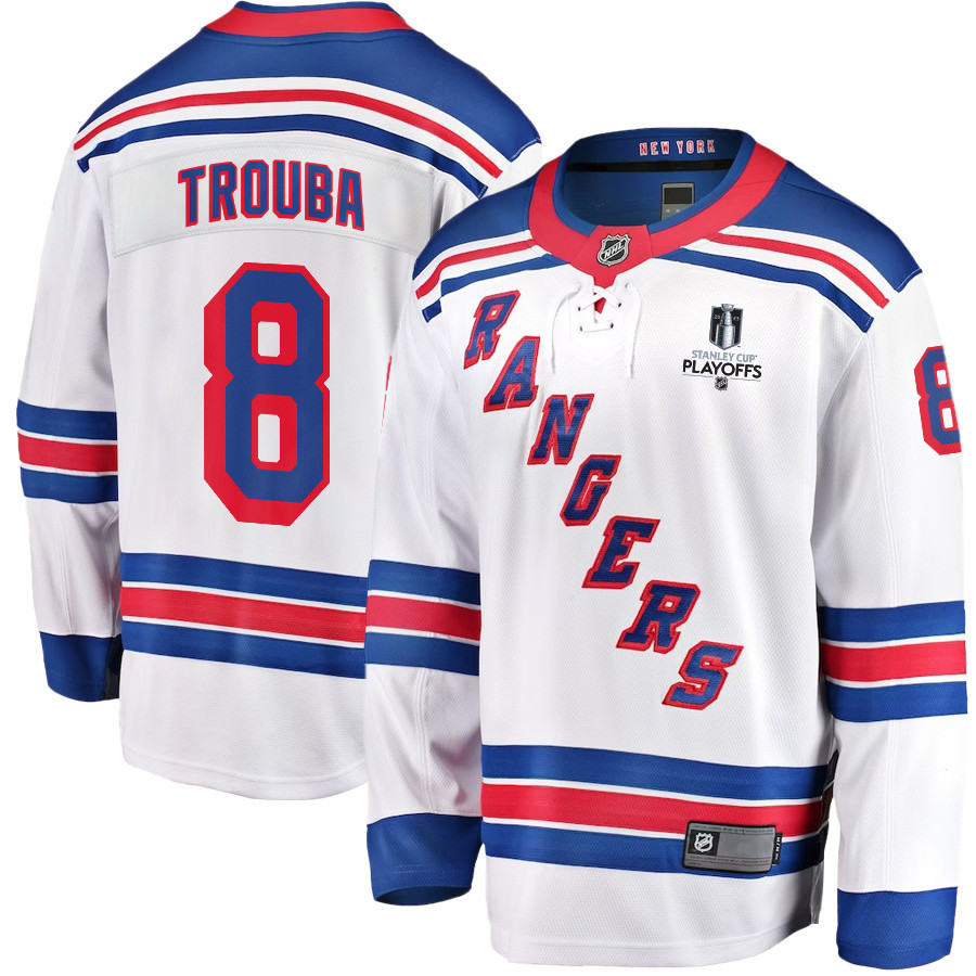 Jacob Trouba 8 New York Rangers Stanley Cup 2023 Playoffs Patch Away Breakaway Men Stitched Jersey – White