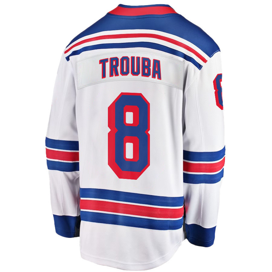 Jacob Trouba 8 New York Rangers Stanley Cup 2023 Playoffs Patch Away Breakaway Men Stitched Jersey – White