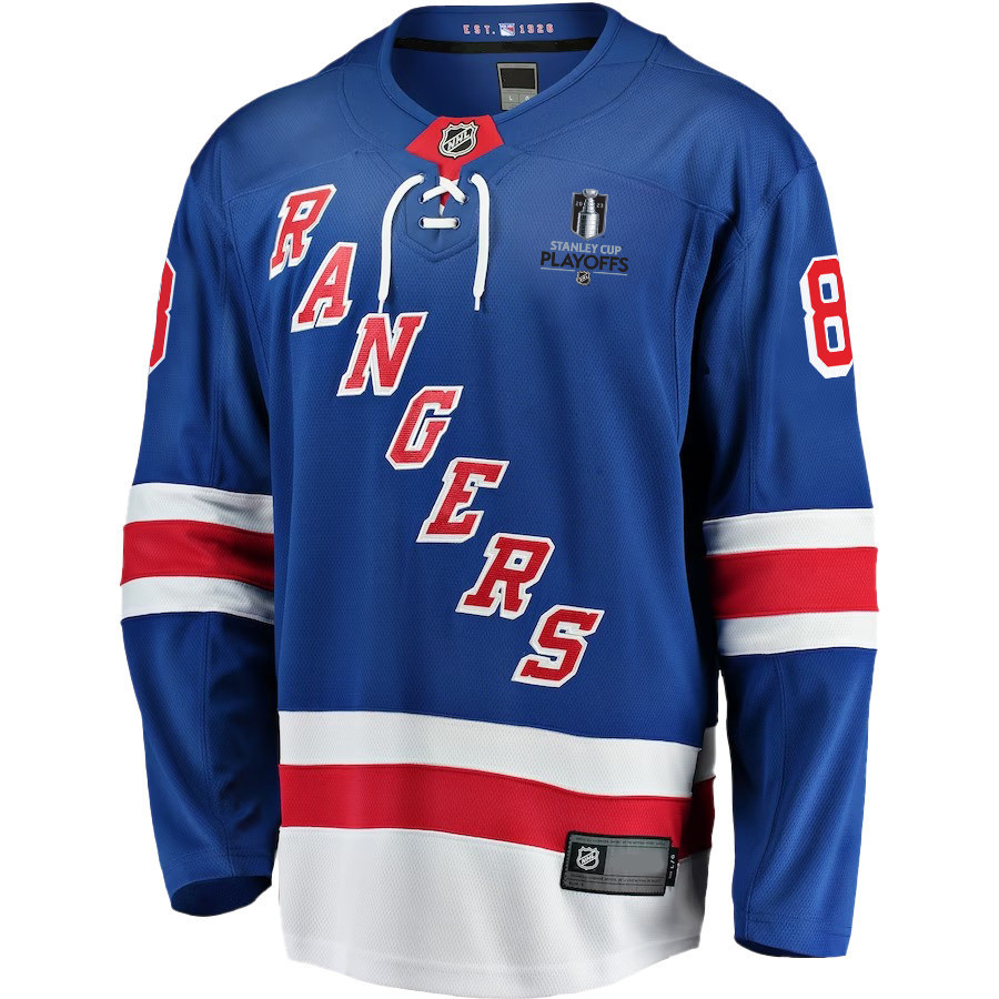 Jacob Trouba 8 New York Rangers Stanley Cup 2023 Playoffs Patch Home Breakaway Men Stitched Jersey – Blue