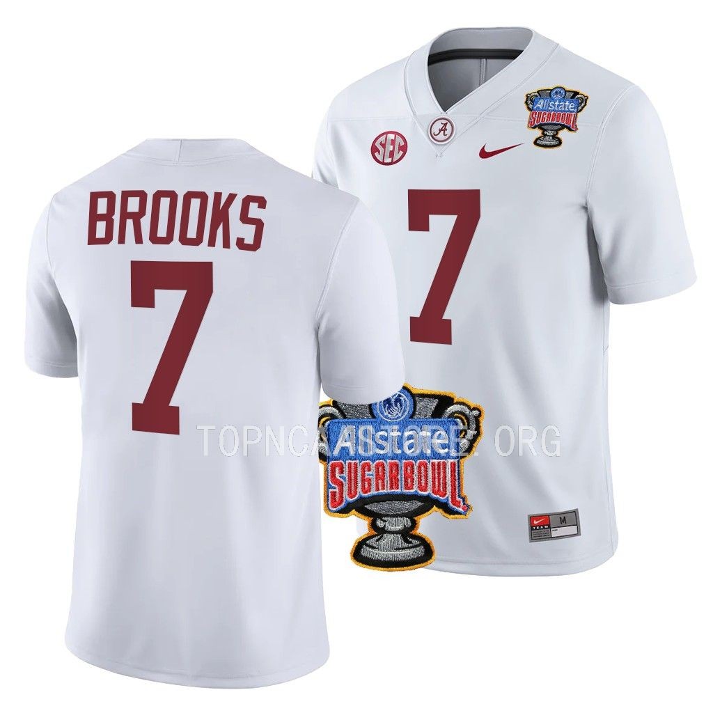 Ja'Corey Brooks Alabama Crimson Tide #7 White Jersey 2022 Sugar Bowl Men's College Uniform