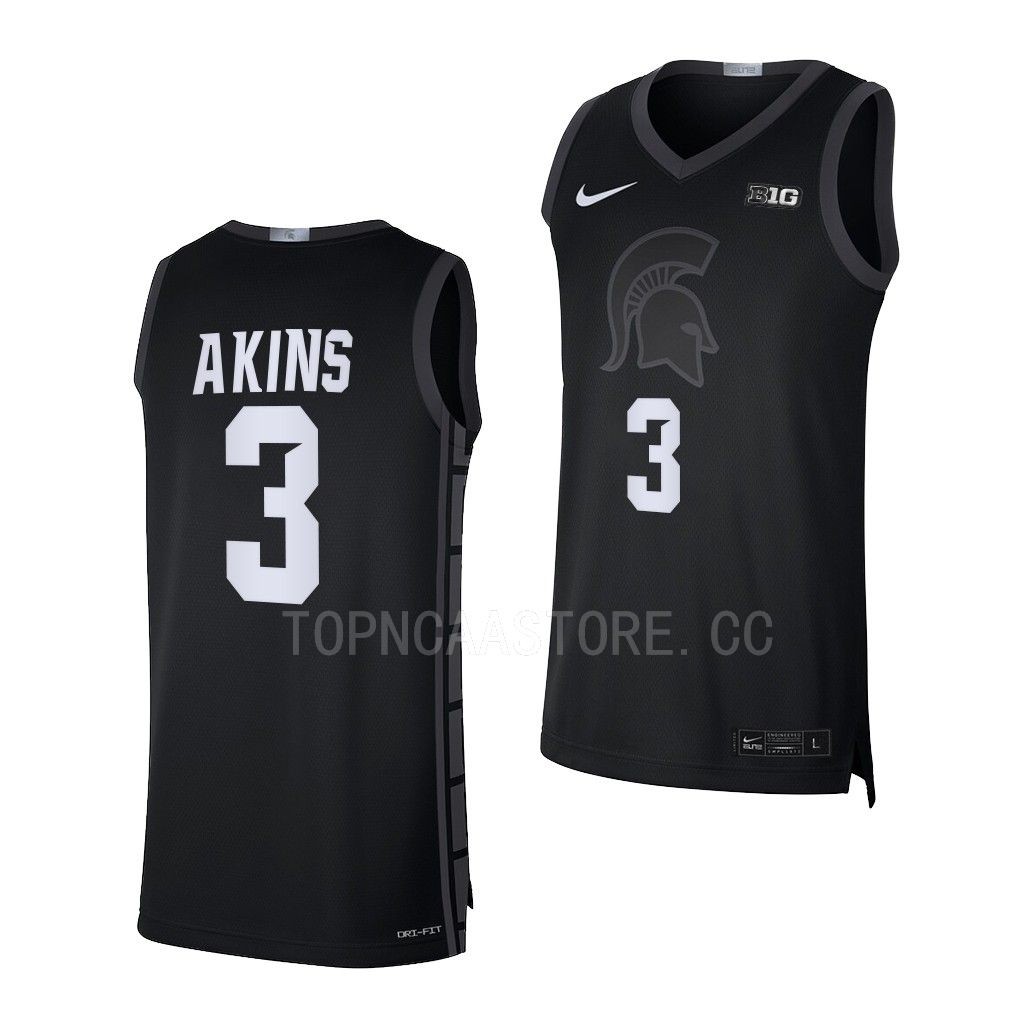 Jaden Akins Michigan State Spartans #3 Black College Jersey 2022-23 Limited