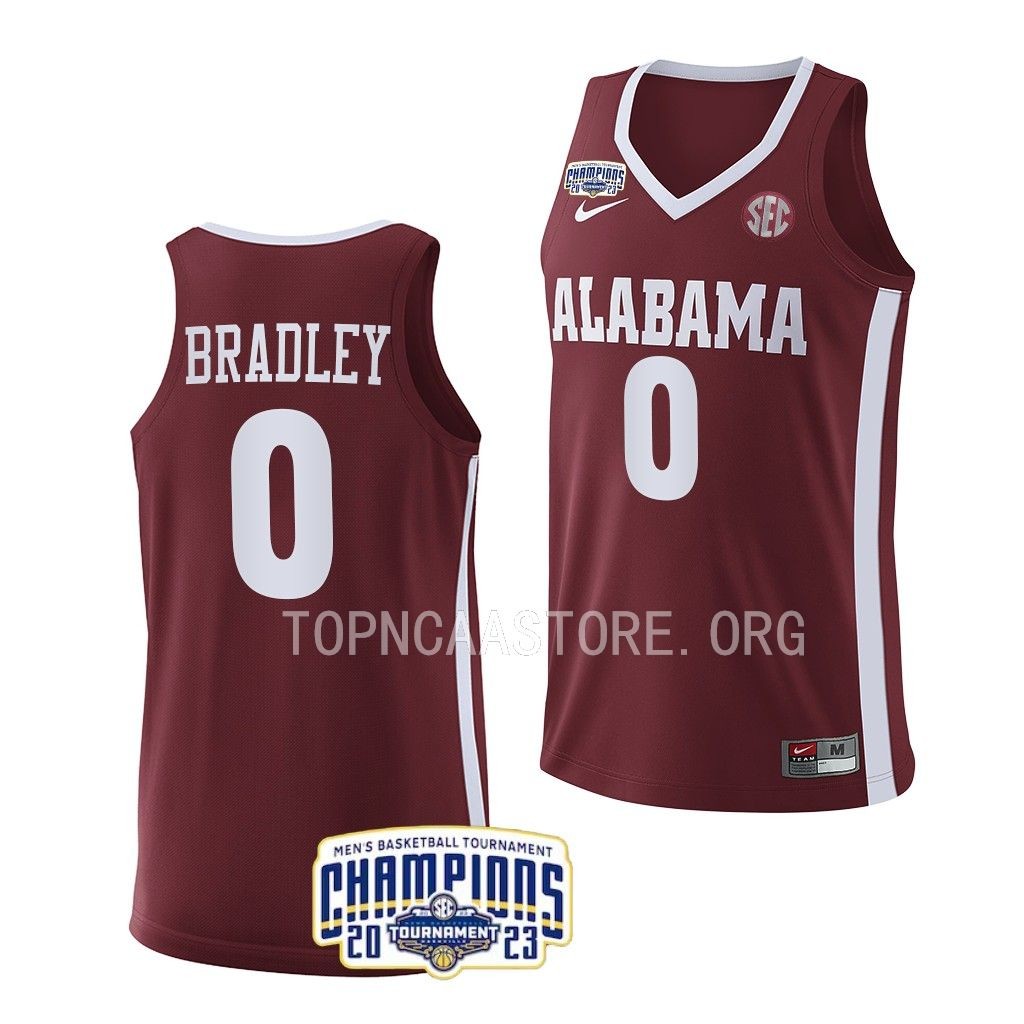 Jaden Bradley Alabama Crimson Tide #0 Crimson 2023 SEC Mens Champs Jersey