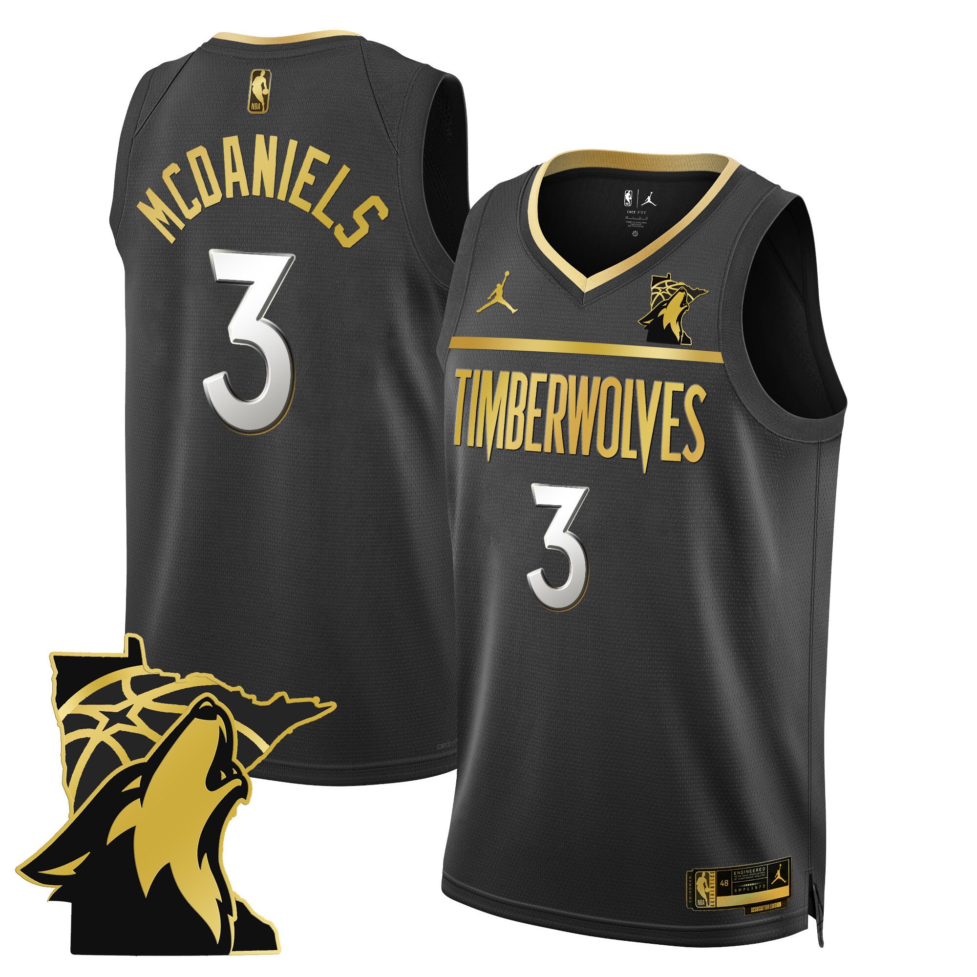 Jaden Mcdaniels Men's Minnesota Timberwolves Swingman - Minnesota Patch Black Gold Jersey - All Stitched