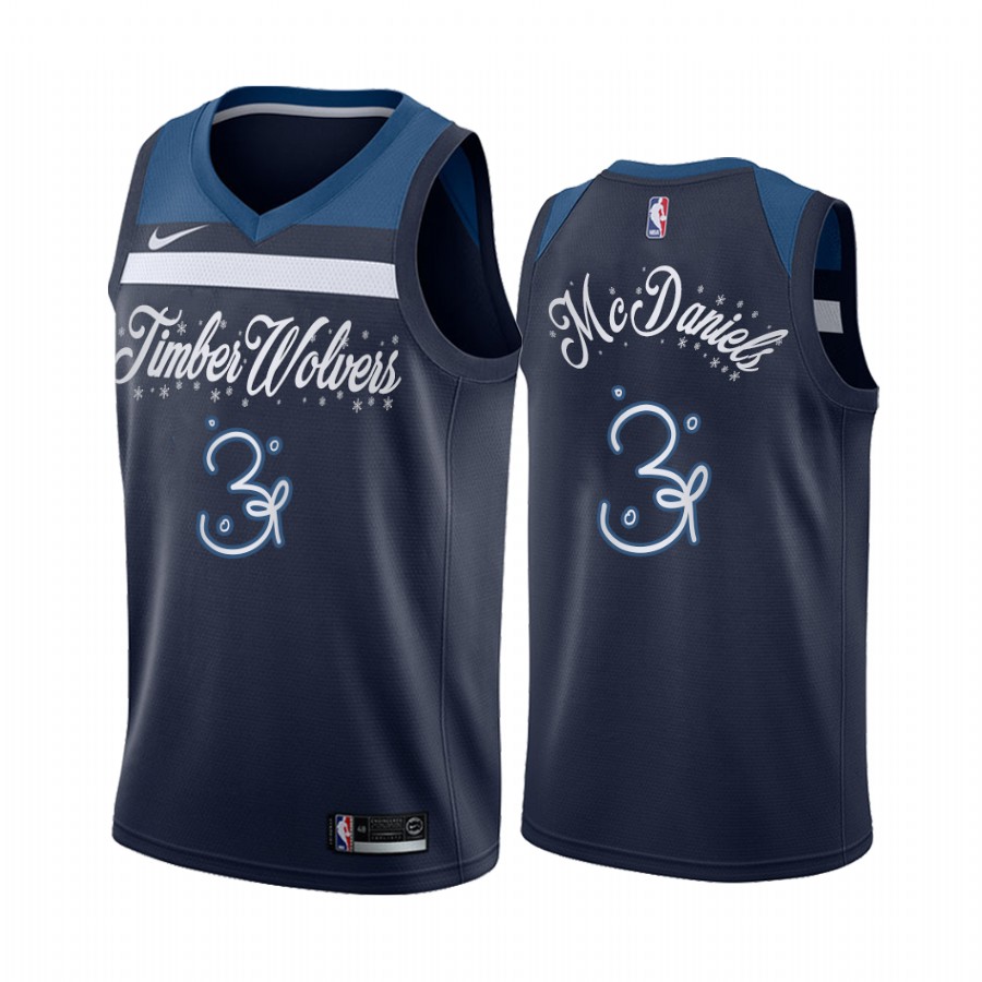 Jaden McDaniels Minnesota Timberwolves 2020 Christmas Night Navy Jersey Festive Special Edition