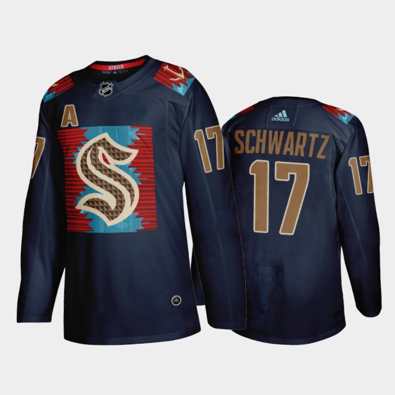 Jaden Schwartz Seattle Kraken Karuk Art-inspired Jersey Blue #17 Indigenous Peoples Night