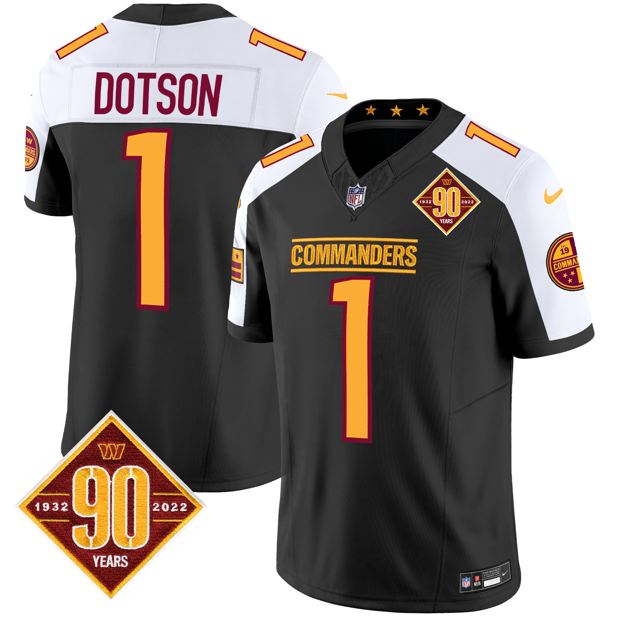 Jahan Dotson Men's Washington Commanders 90th Anniversary Patch Vapor Black Alternate Jersey - All Stitched 