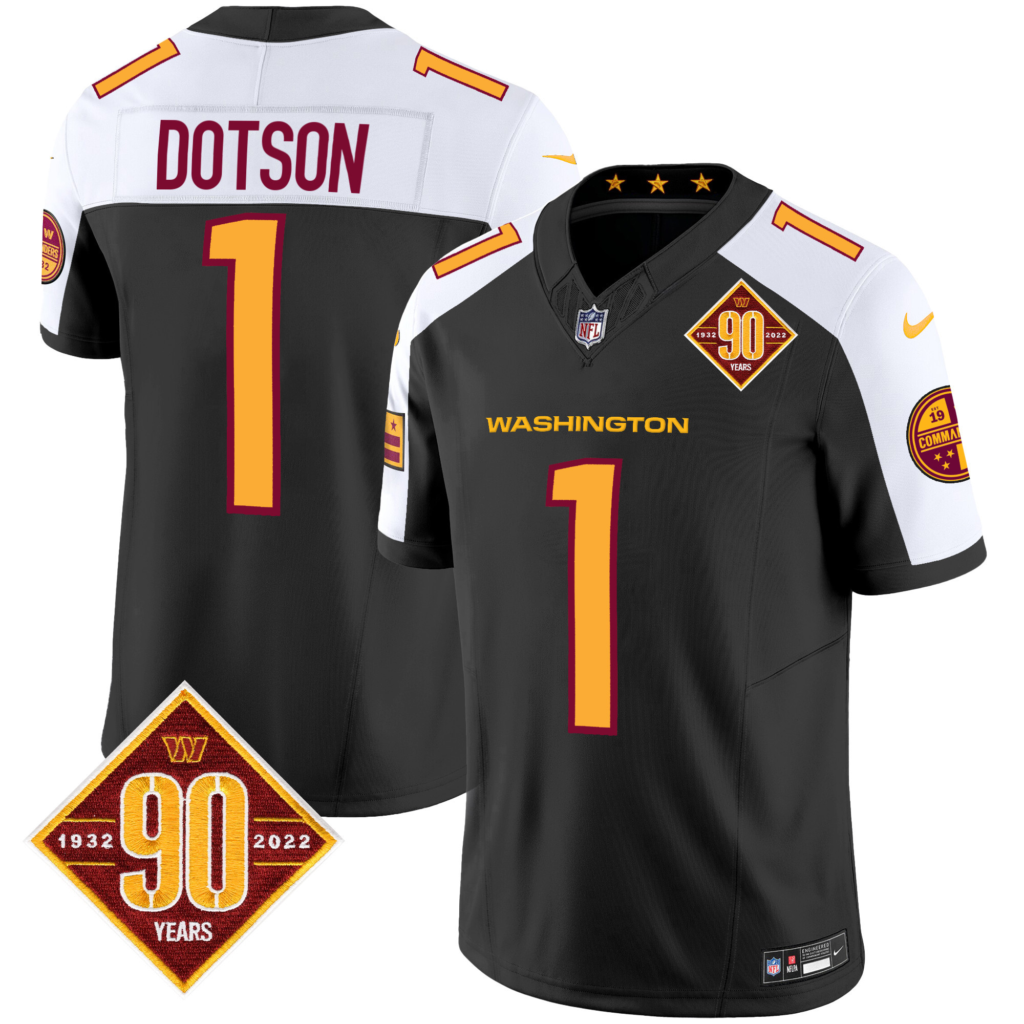 Jahan Dotson Men's Washington Commanders 90th Anniversary Patch Vapor Black Alternate Jersey - All Stitched 