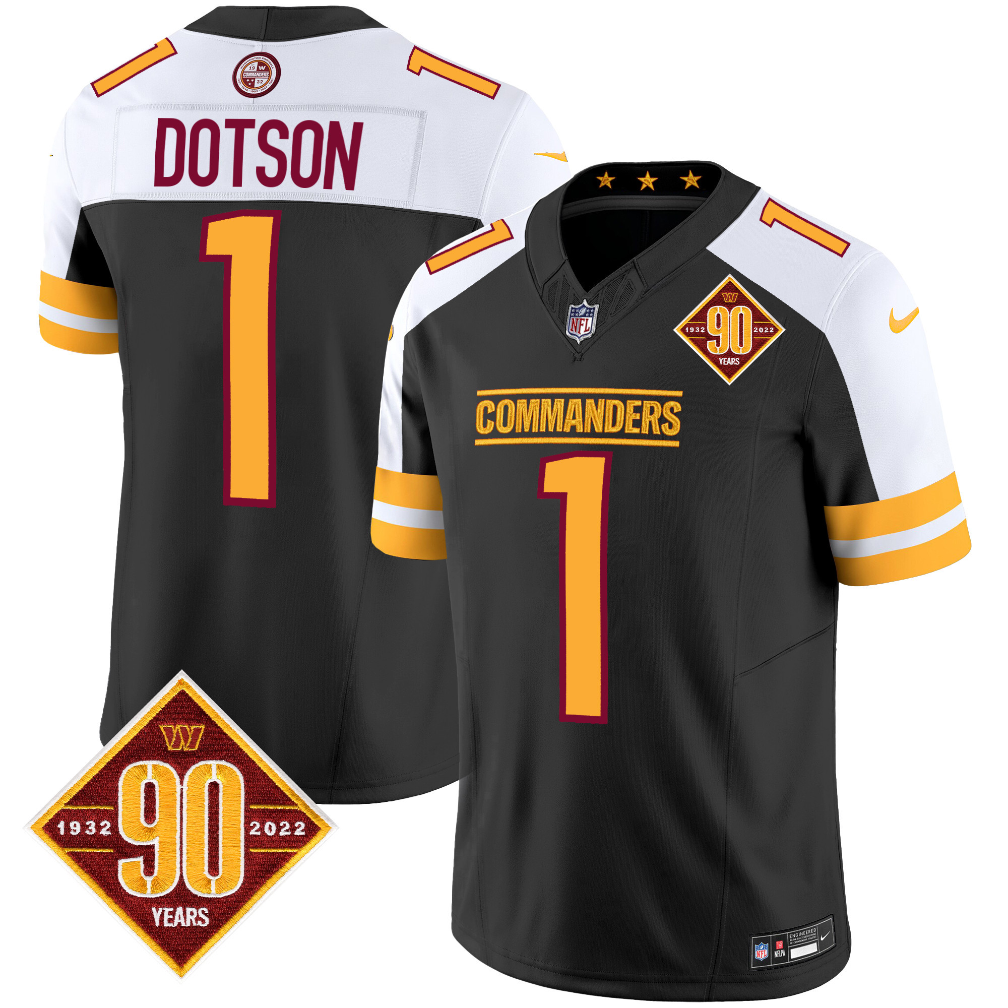 Jahan Dotson Men's Washington Commanders 90th Anniversary Patch Vapor Black Alternate Jersey - All Stitched 