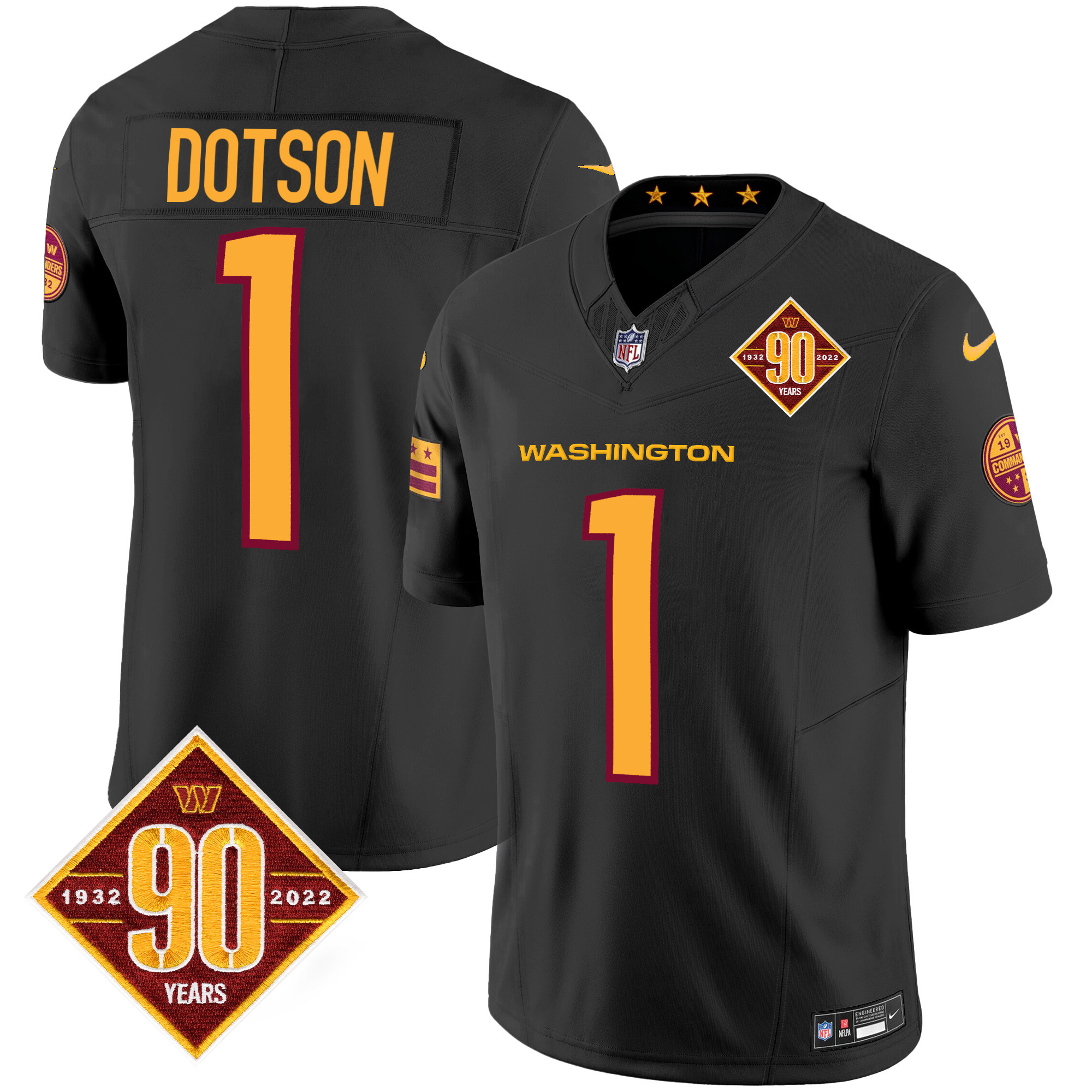 Jahan Dotson Men's Washington Commanders 90th Anniversary Patch Vapor Black Jersey - All Stitched 