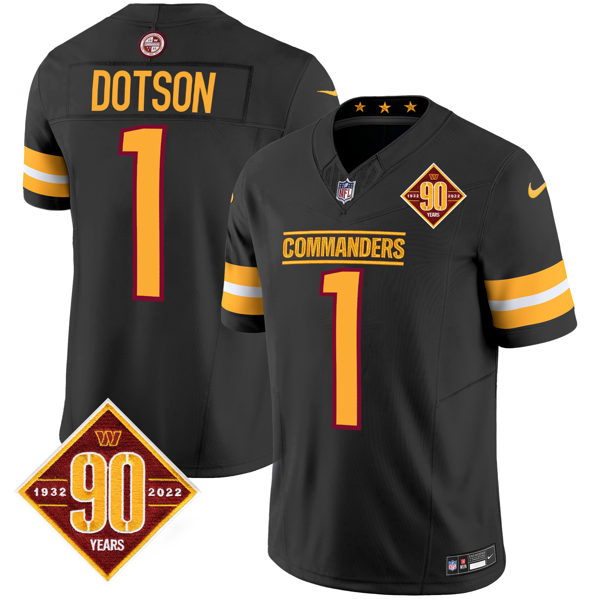 Jahan Dotson Men's Washington Commanders 90th Anniversary Patch Vapor Black Jersey - All Stitched 