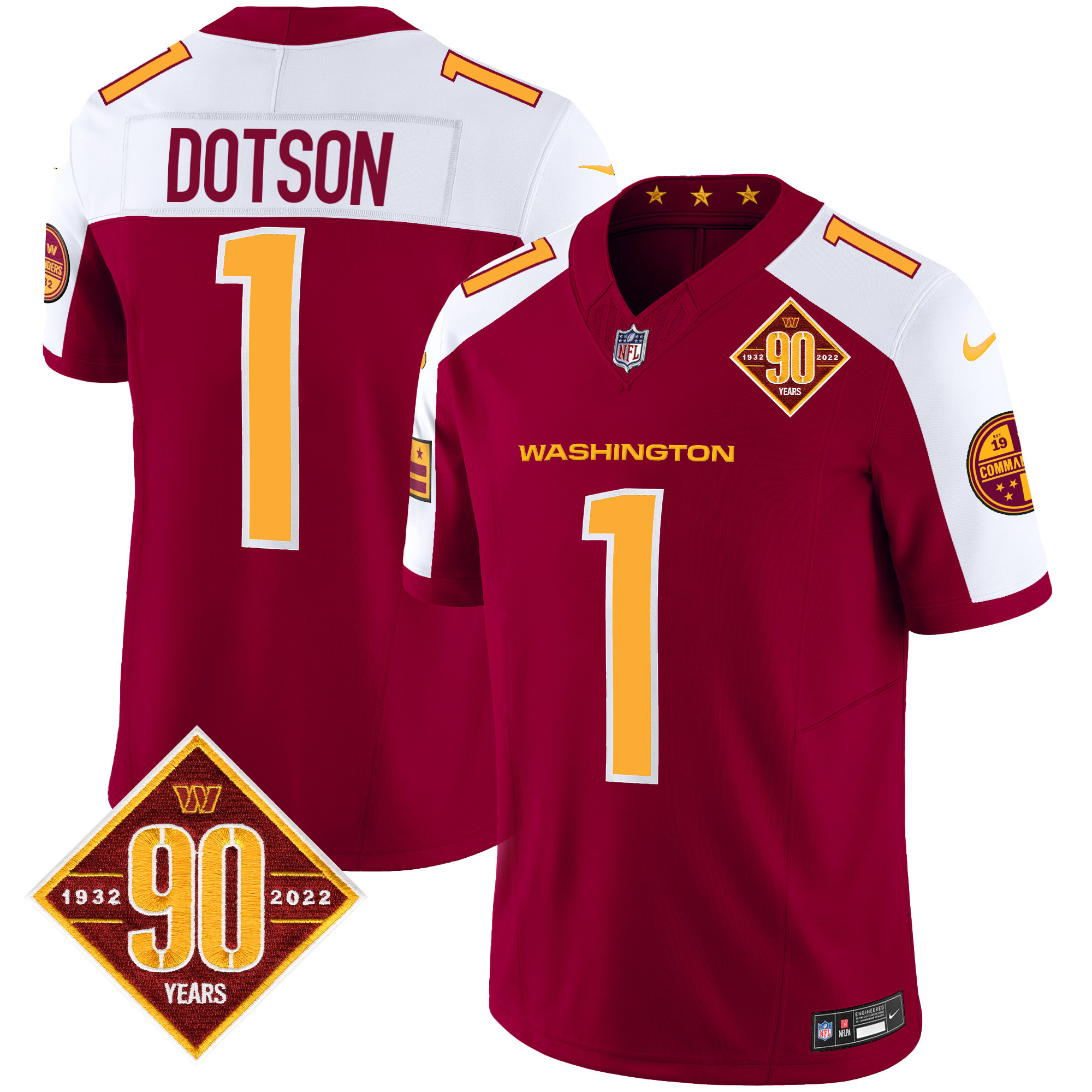 Jahan Dotson Men's Washington Commanders 90th Anniversary Patch Vapor Burgundy Alternate Jersey - All Stitched 